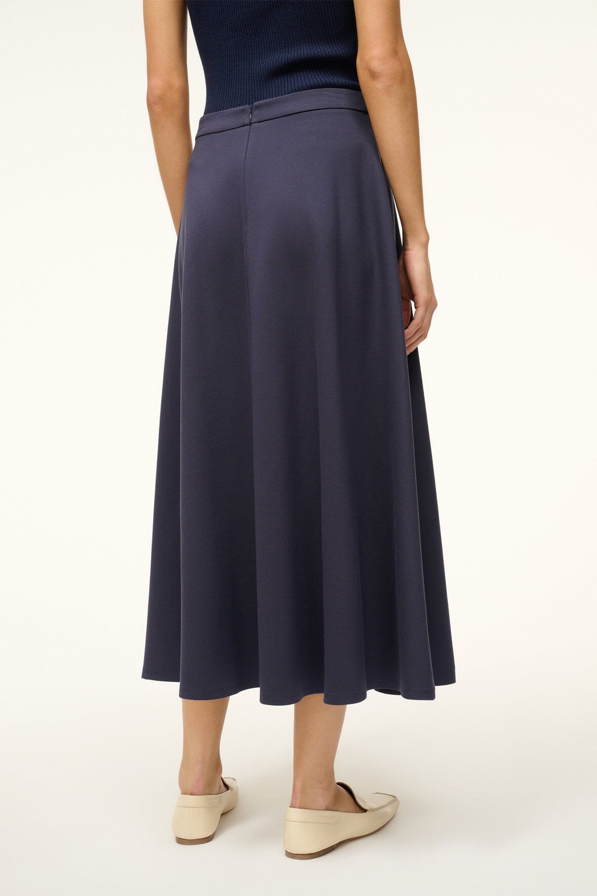 Navy High Rise Midi Skirt with Hidden Zipper - Lighthouse