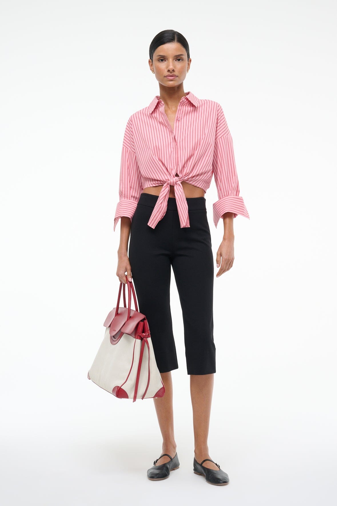 Cropped Button Down Shirt with Tie - Montauk Stripe Lisa Top