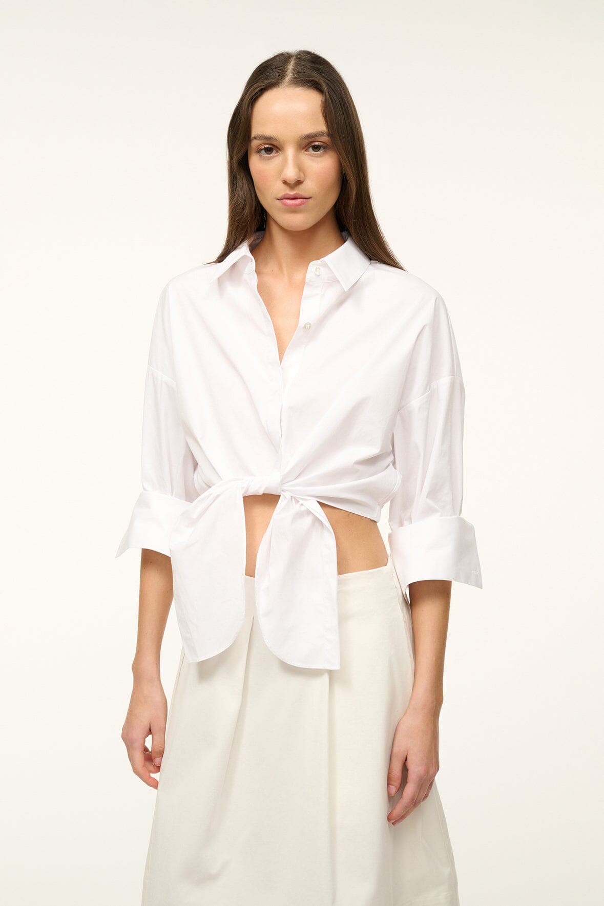 Lisa Cropped Button-Down Shirt with Tie Detail - White
