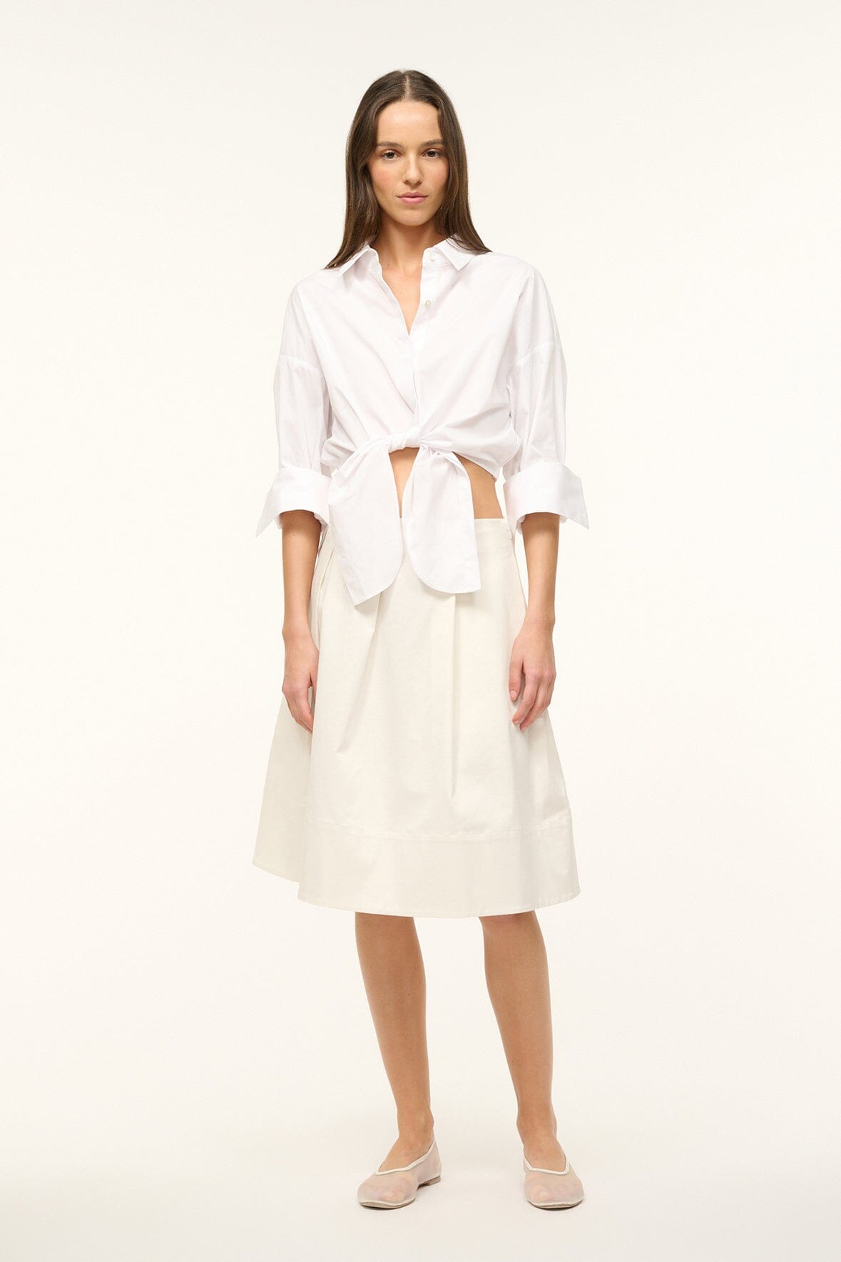 Lisa Cropped Button-Down Shirt with Tie Detail - White