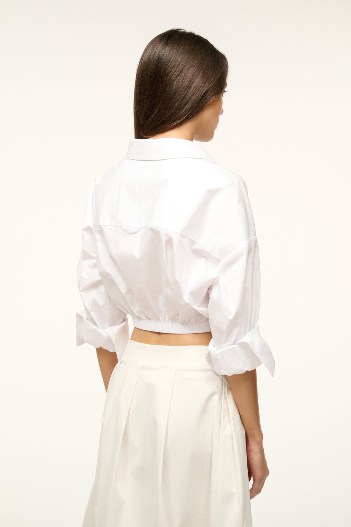 Lisa Cropped Button-Down Shirt with Tie Detail - White