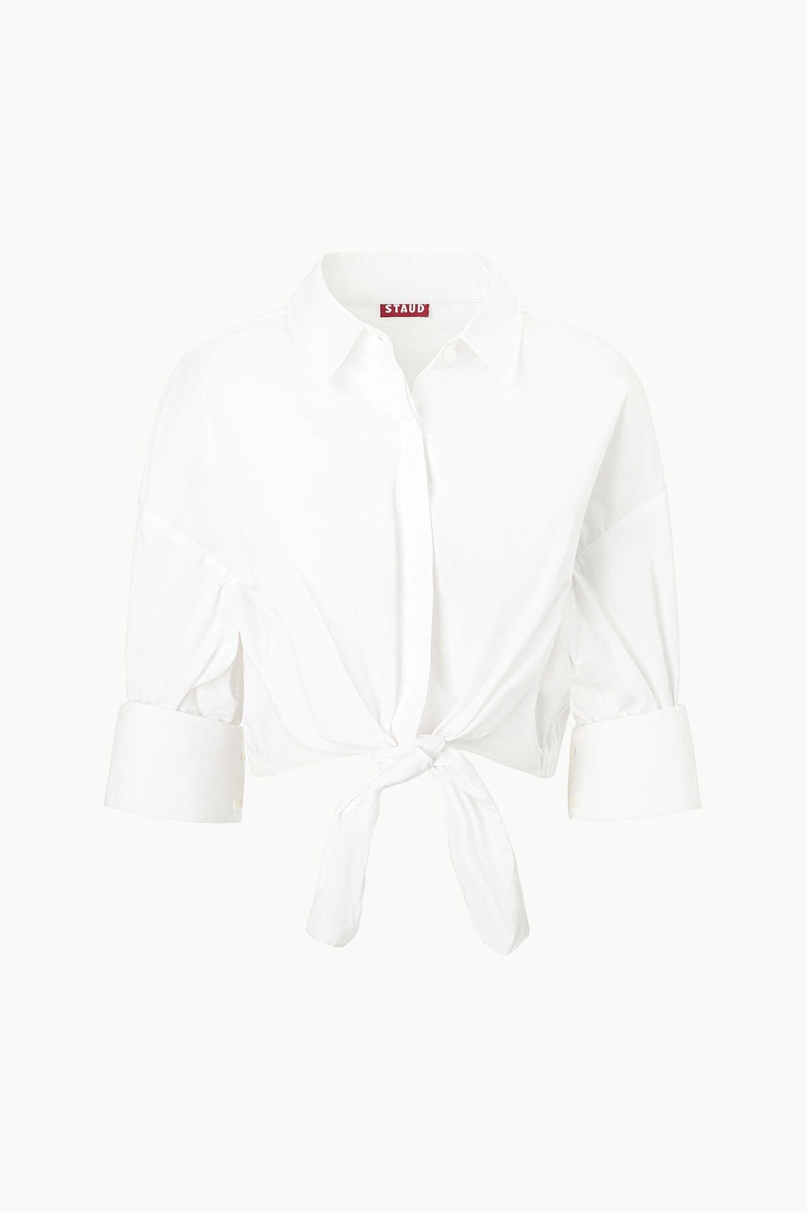 Lisa Cropped Button-Down Shirt with Tie Detail - White