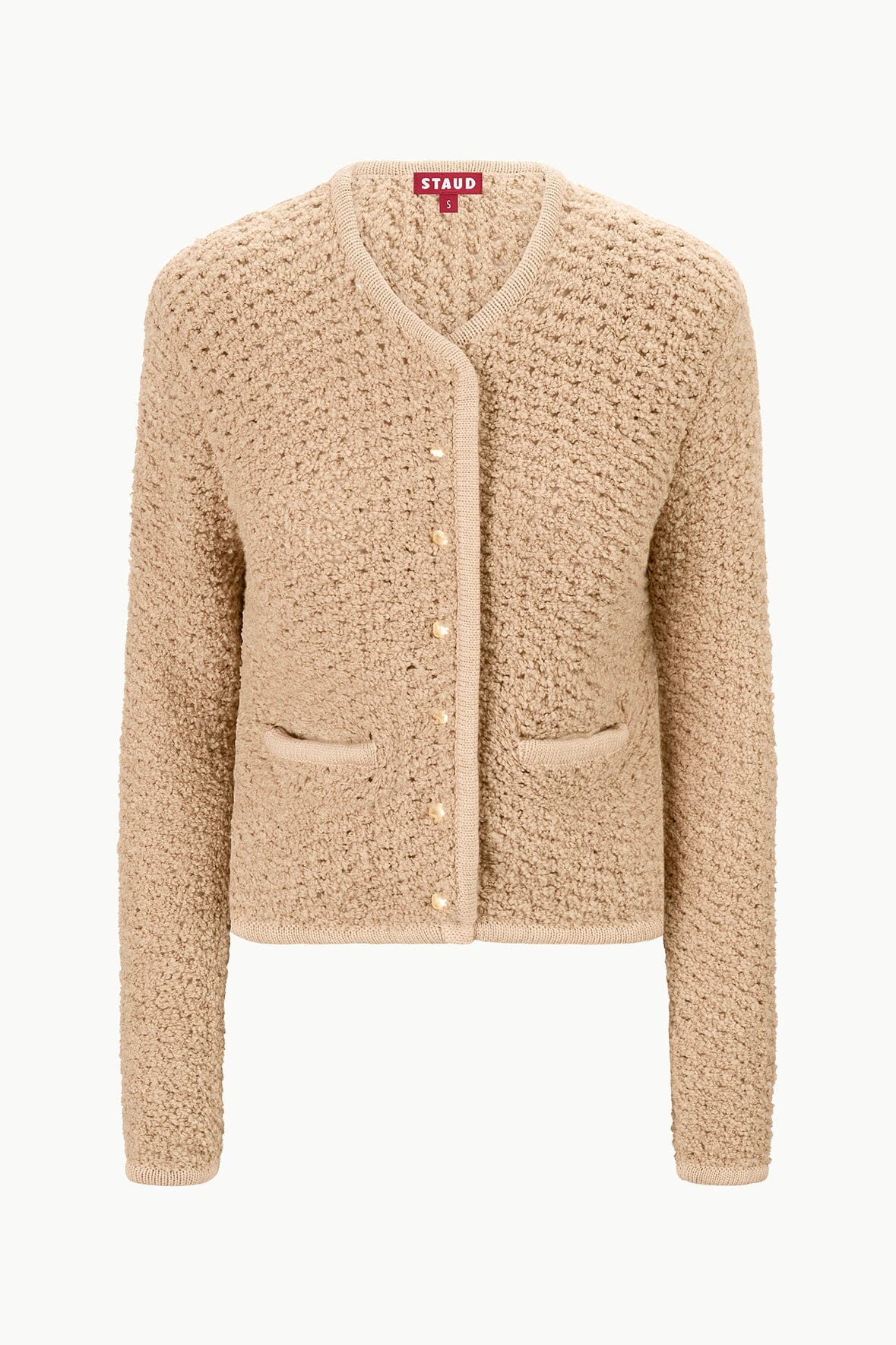 Lisson Knit Jacket in Camel with Boxy Fit & Metal Buttons