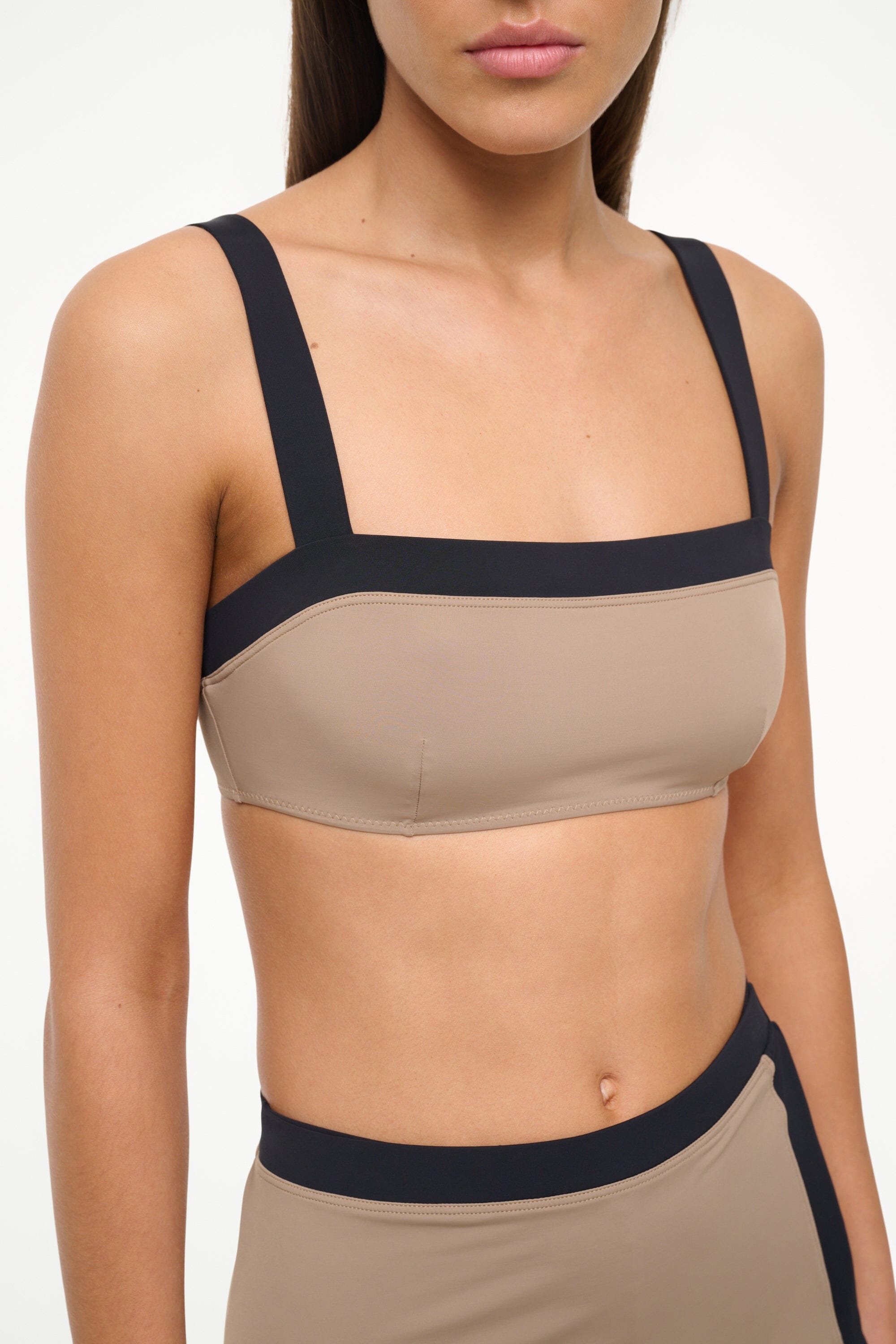 Liv Square Neck Bikini Top in Taupe & Black | Swimwear