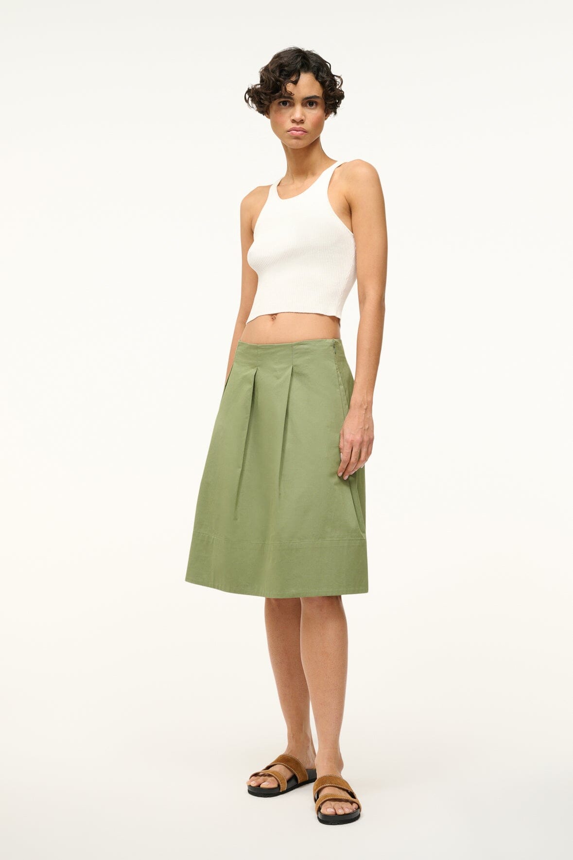 London A-Line Chino Skirt with Hidden Zipper - Moss