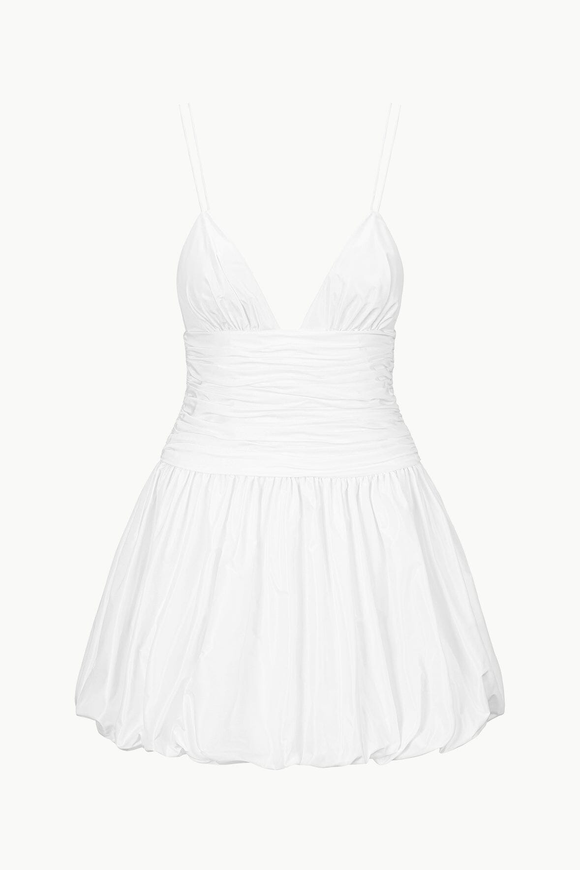 White Loren Mini Dress with Taffeta Fabric & Draped Waist
