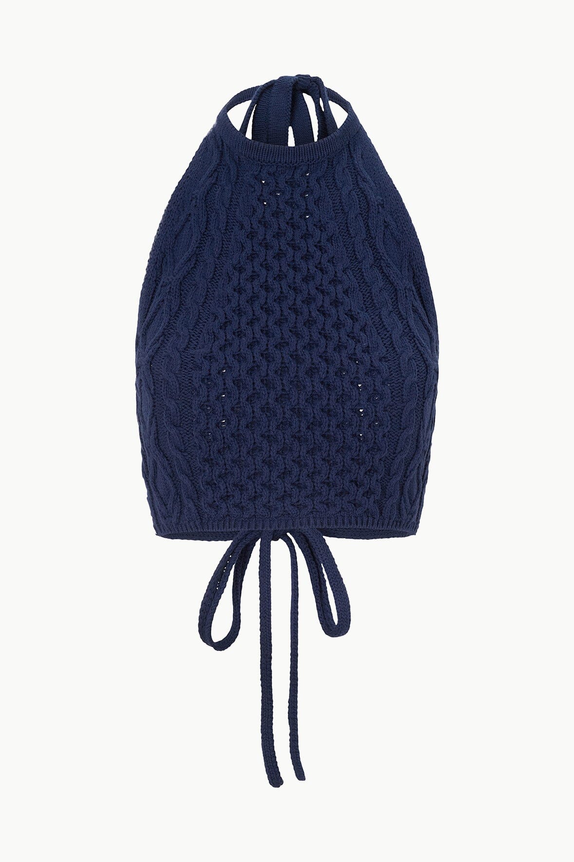 Lori Navy Cable Knit Halter Top with Adjustable Back Tie