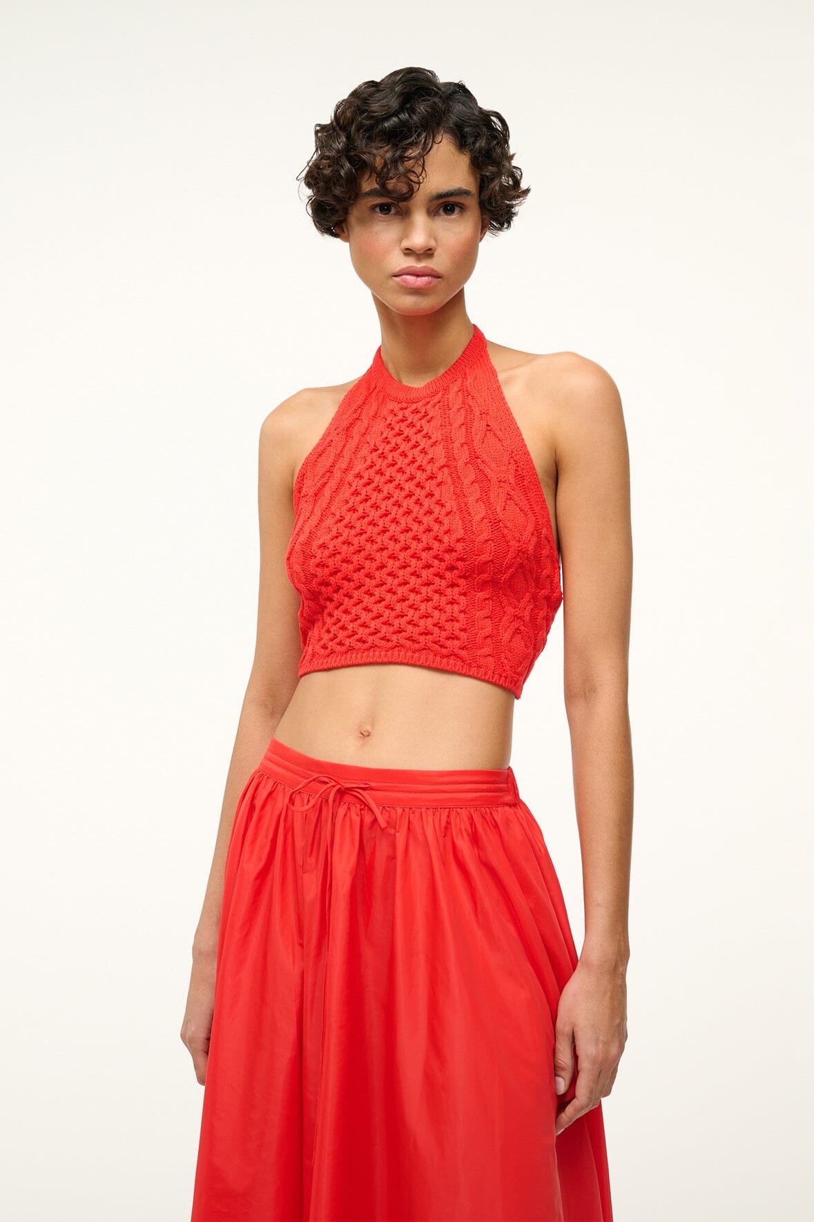 Lori Cable Knit Halter Top - Adjustable Open Back