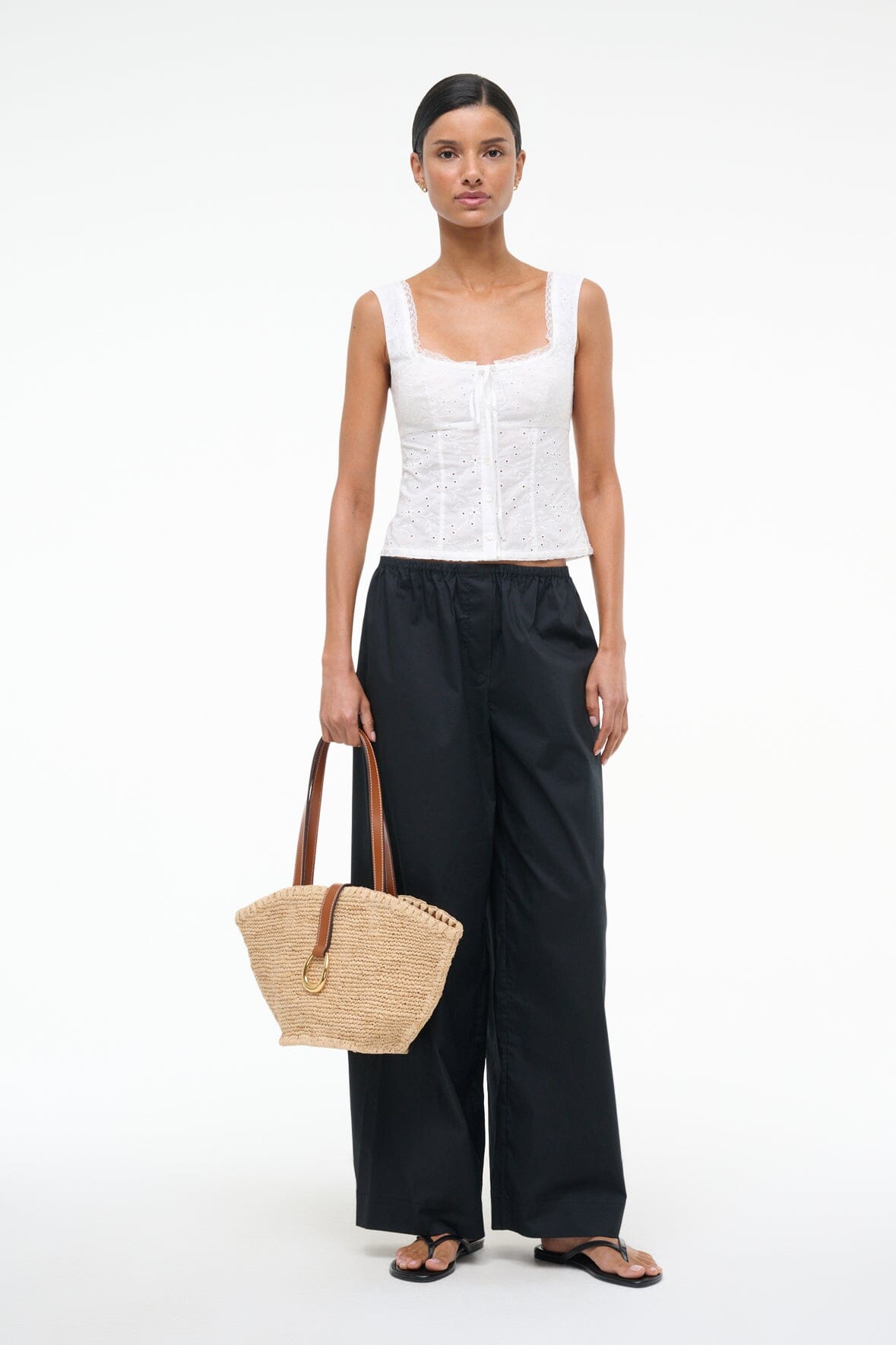 Lou White Eyelet Cotton Top with Corset Seaming & Lace Trim