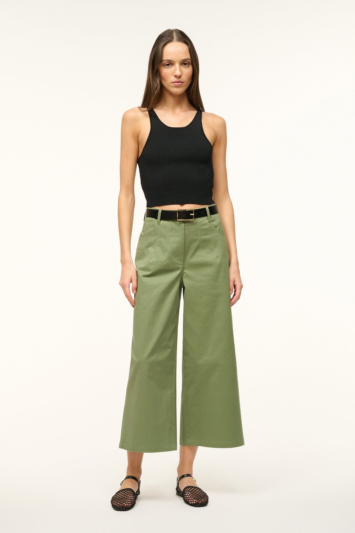 Luca High-Waisted Wide Leg Chino Pants in Moss