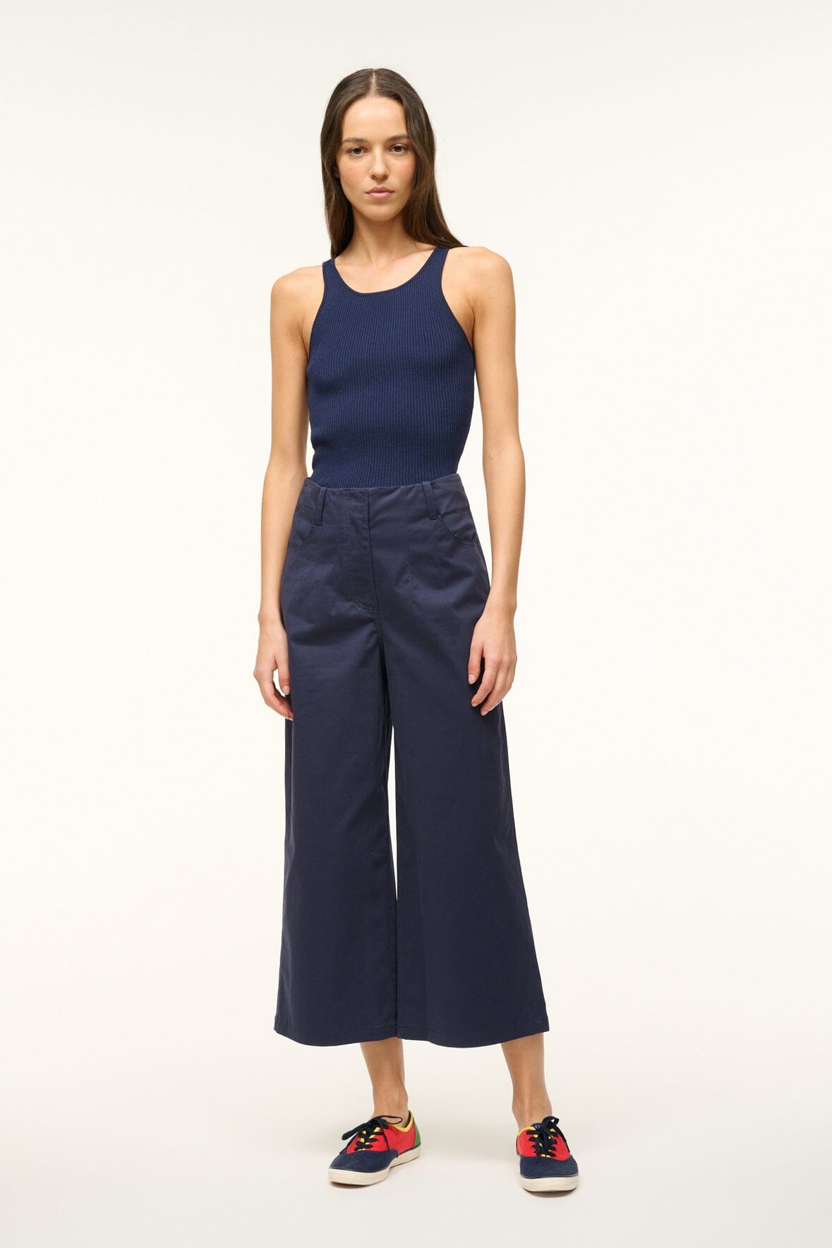 Luca High-Waisted Wide Leg Chino Pants in Navy