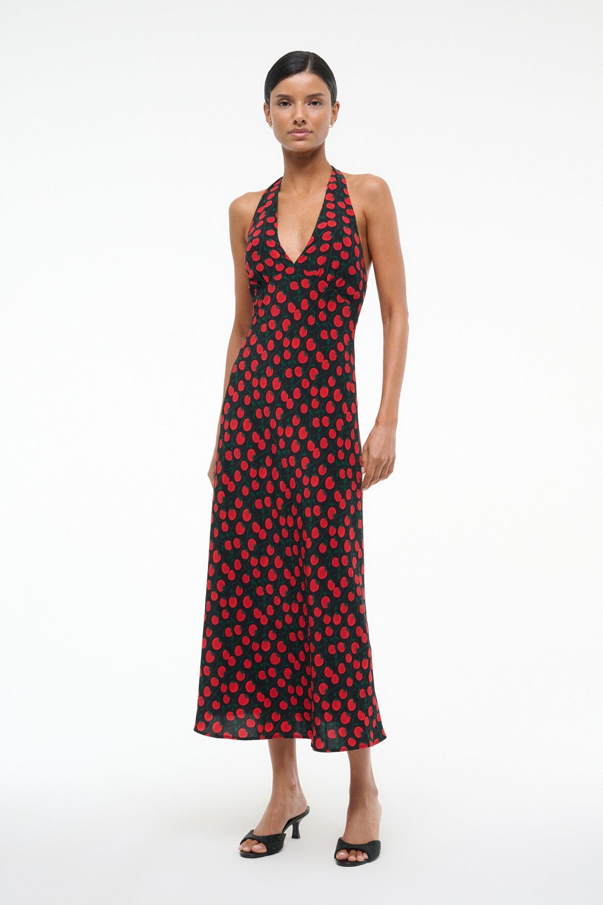 Lucca Black Tomato Print Halter Dress for Summer