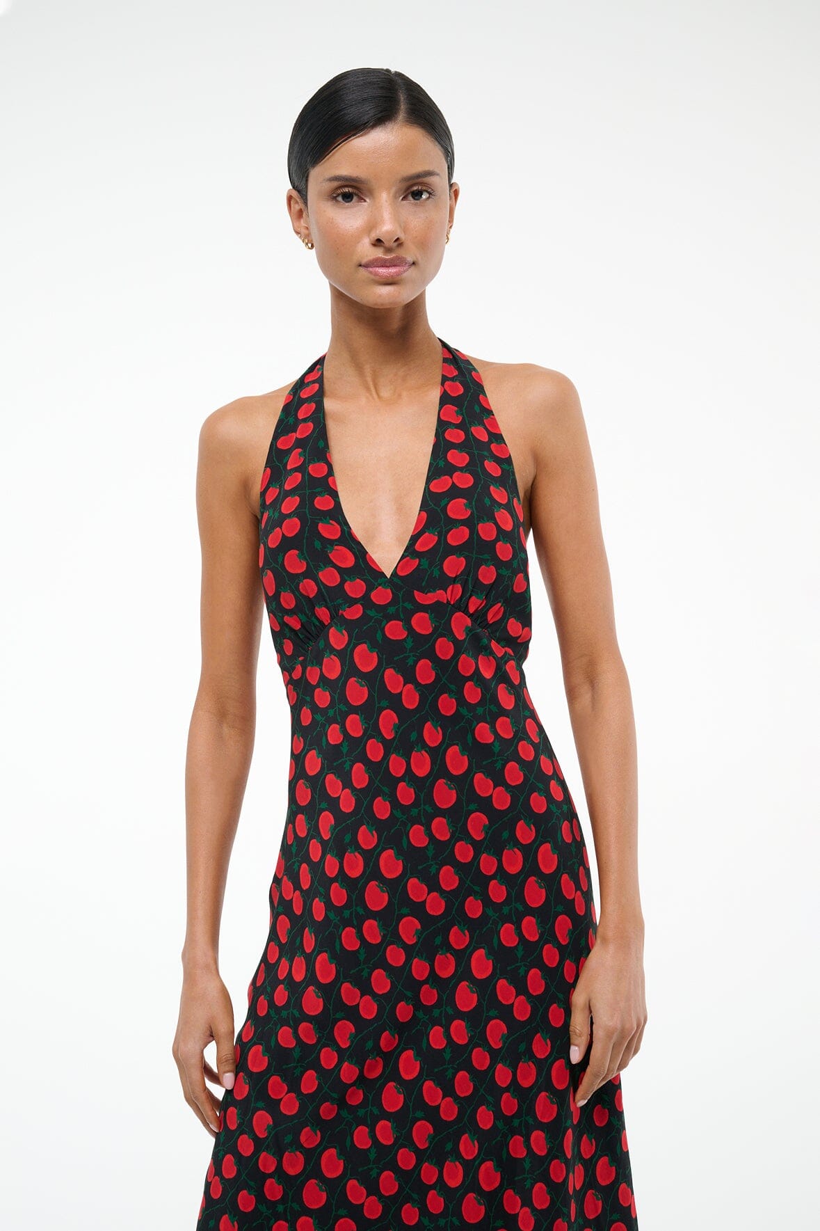 Lucca Black Tomato Print Halter Dress for Summer