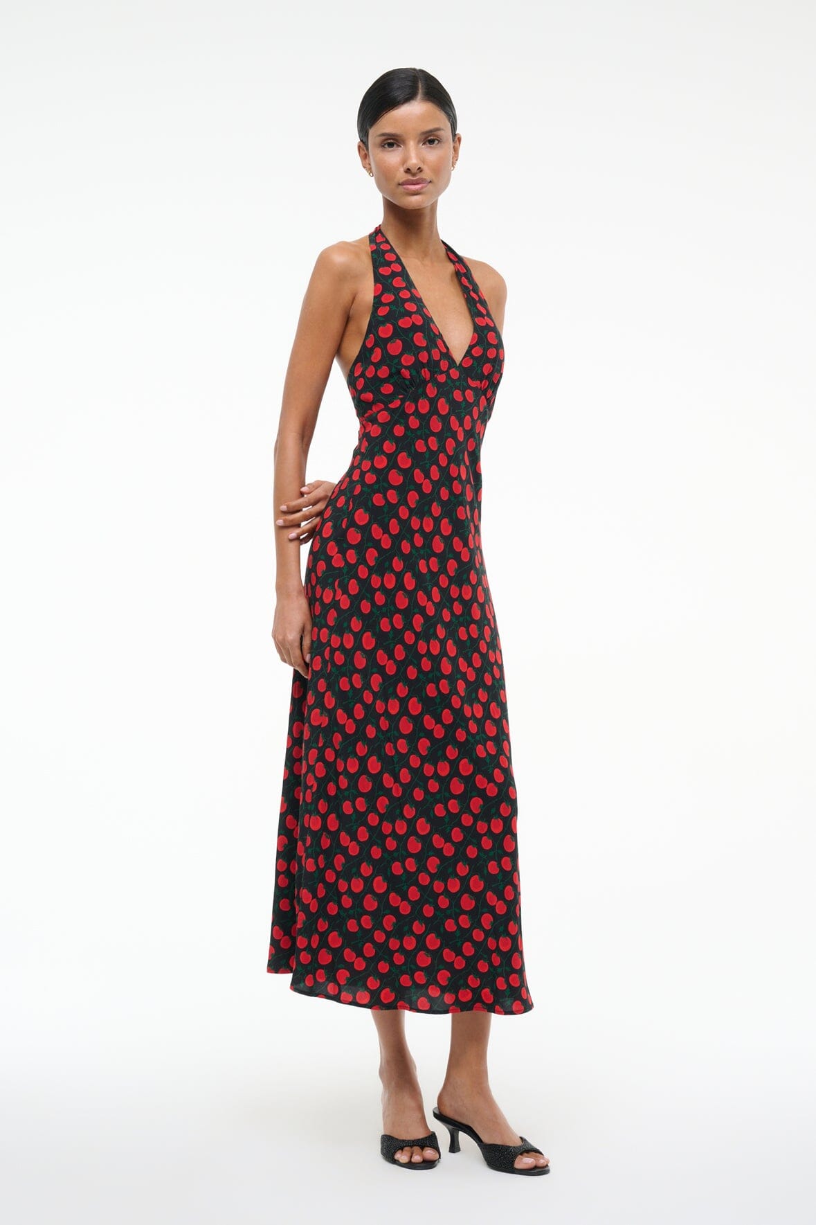 Lucca Black Tomato Print Halter Dress for Summer