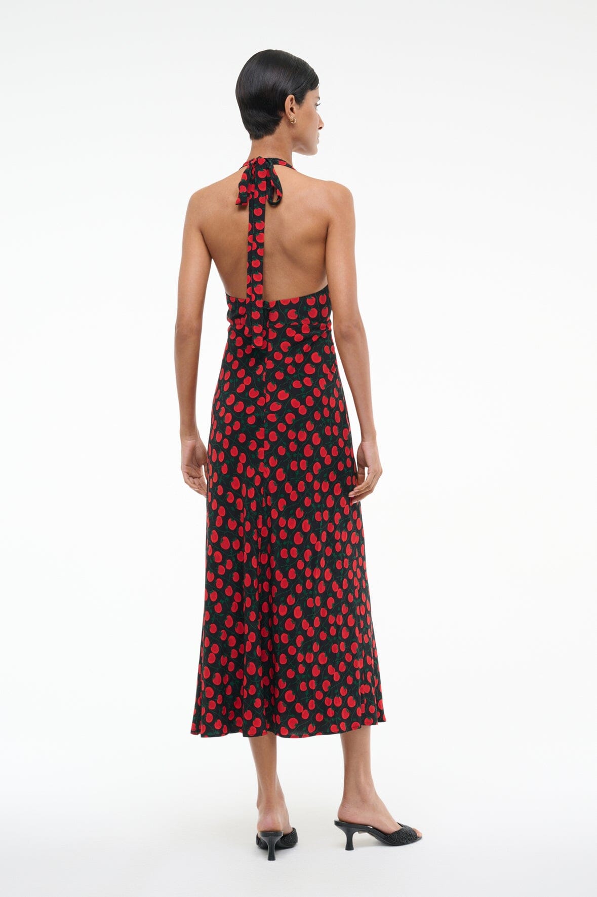 Lucca Black Tomato Print Halter Dress for Summer