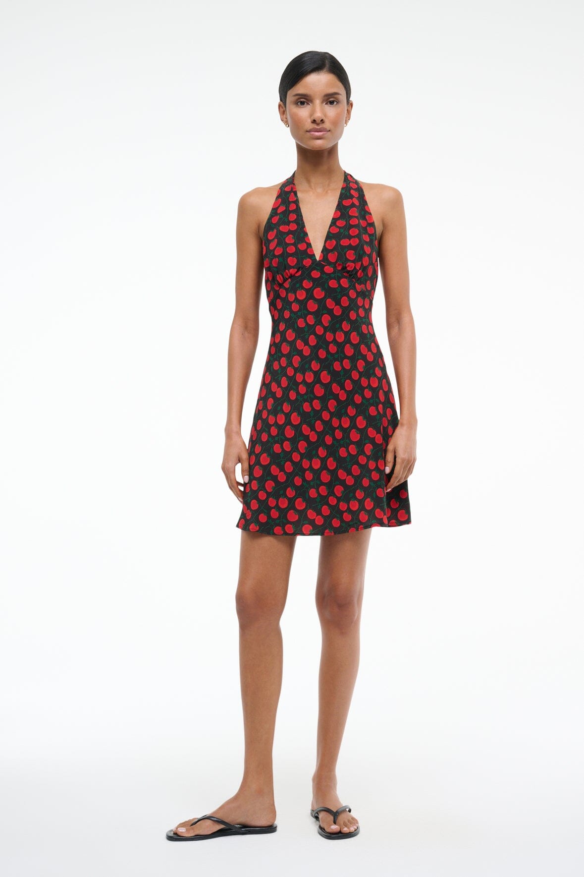Lucca Black Tomato Print Halter Mini Dress for Summer