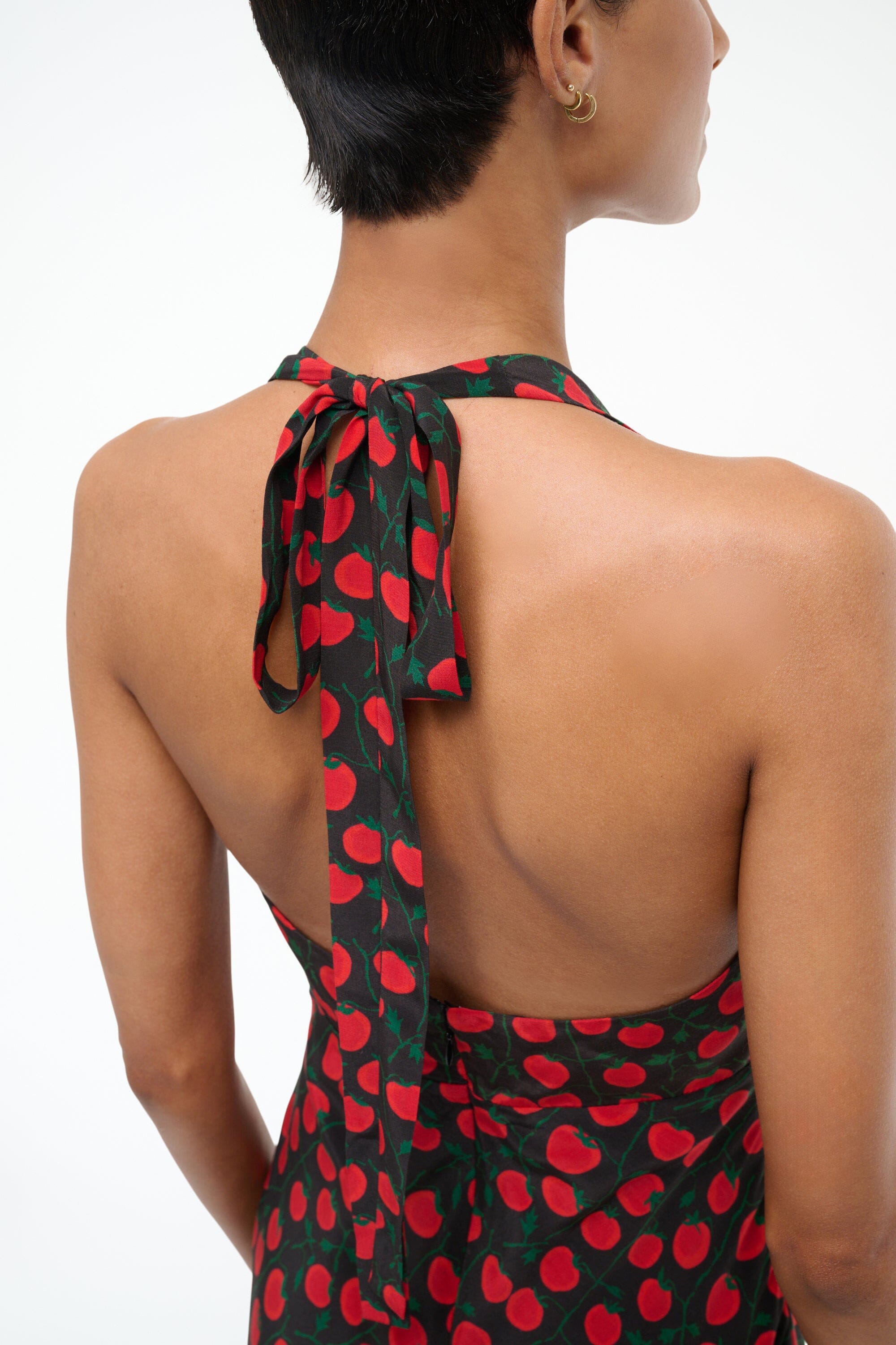 Lucca Black Tomato Print Halter Mini Dress for Summer
