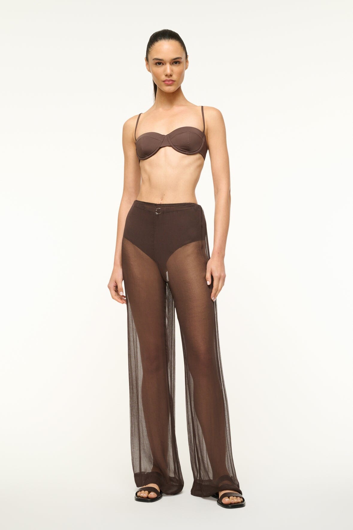 Luke Crinkle Chiffon Pull-On Pants in Dark Chocolate