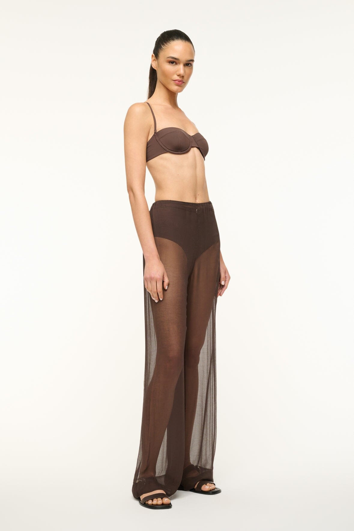 Luke Crinkle Chiffon Pull-On Pants in Dark Chocolate