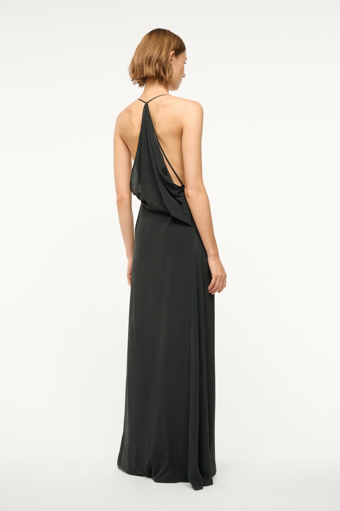 Machu Silk Maxi Dress with V-Neck & Halter Back - Black