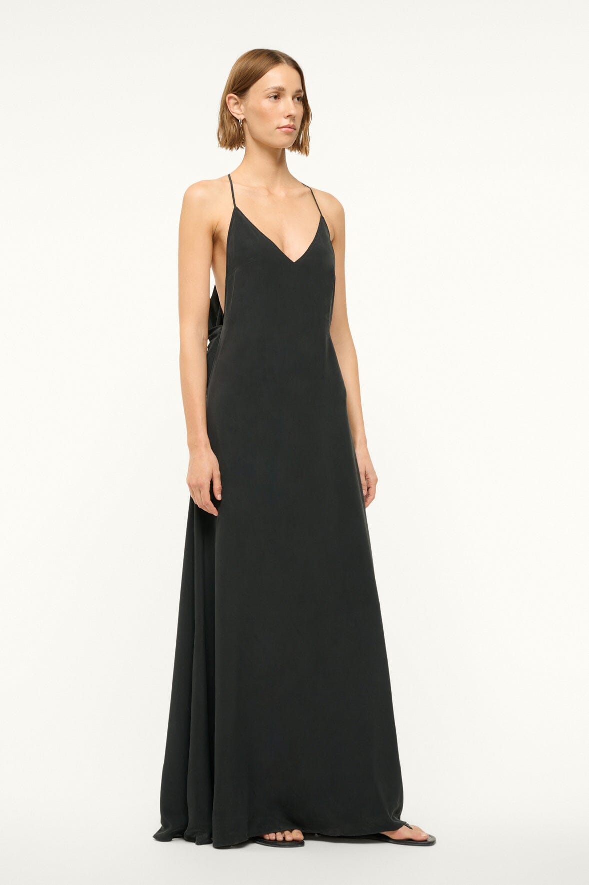 Machu Silk Maxi Dress with V-Neck & Halter Back - Black