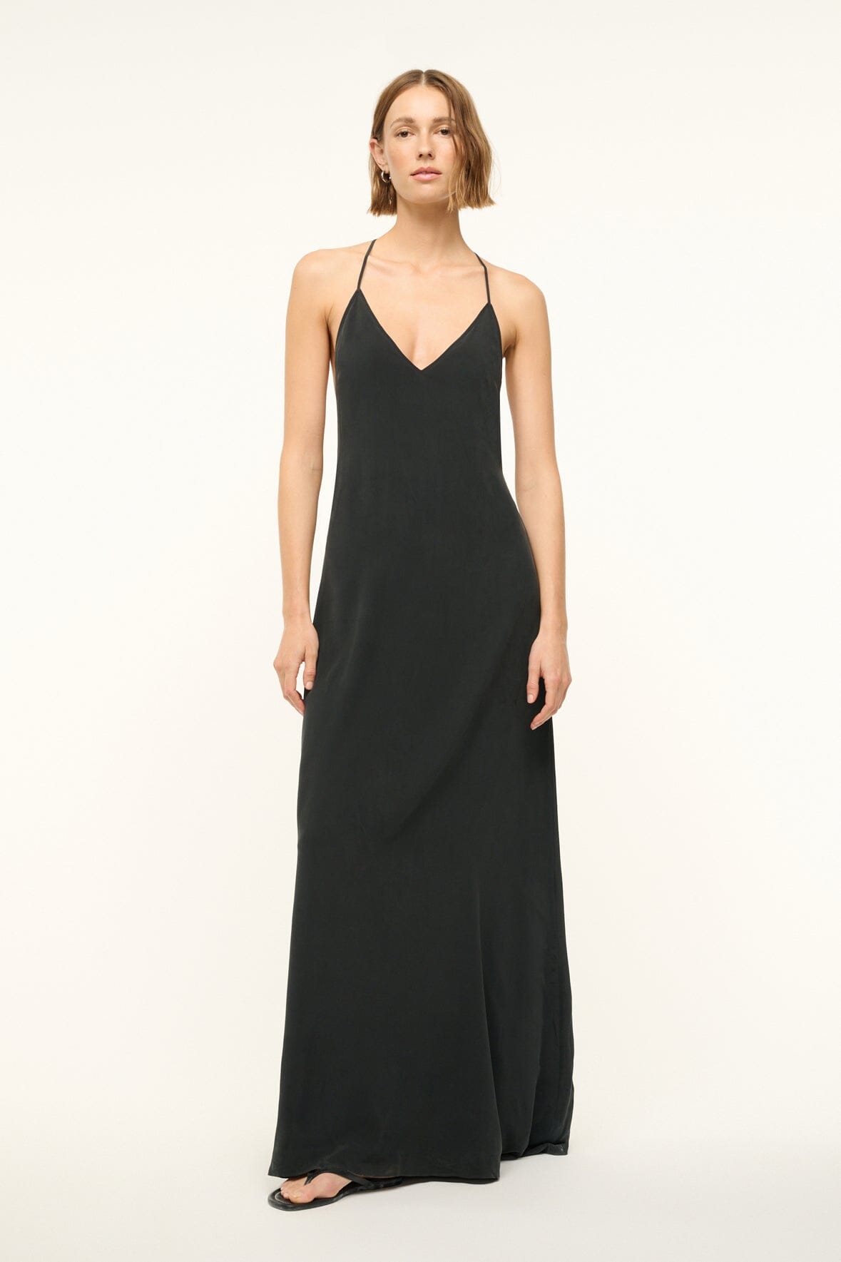 Machu Silk Maxi Dress with V-Neck & Halter Back - Black