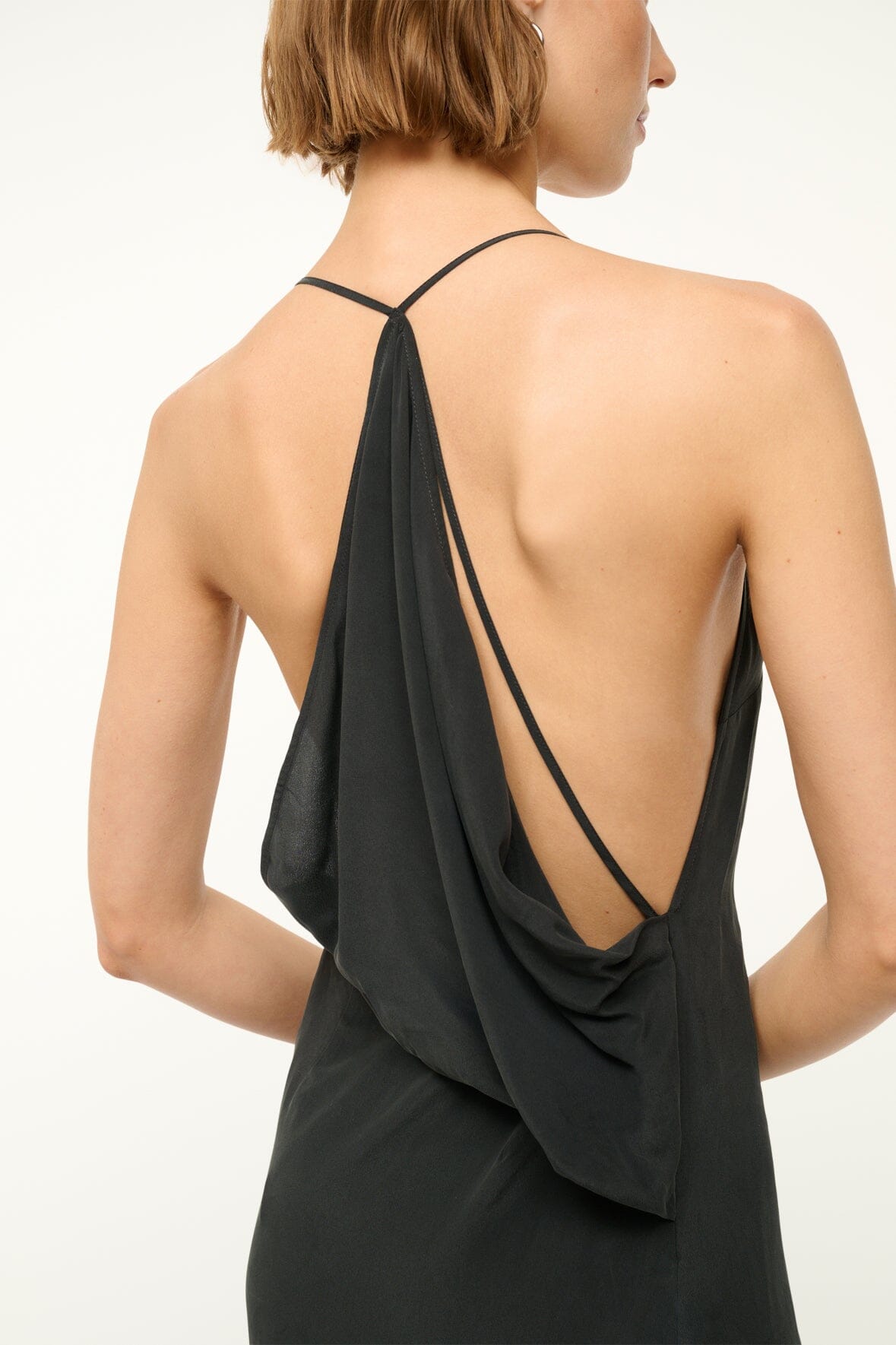 Machu Silk Maxi Dress with V-Neck & Halter Back - Black
