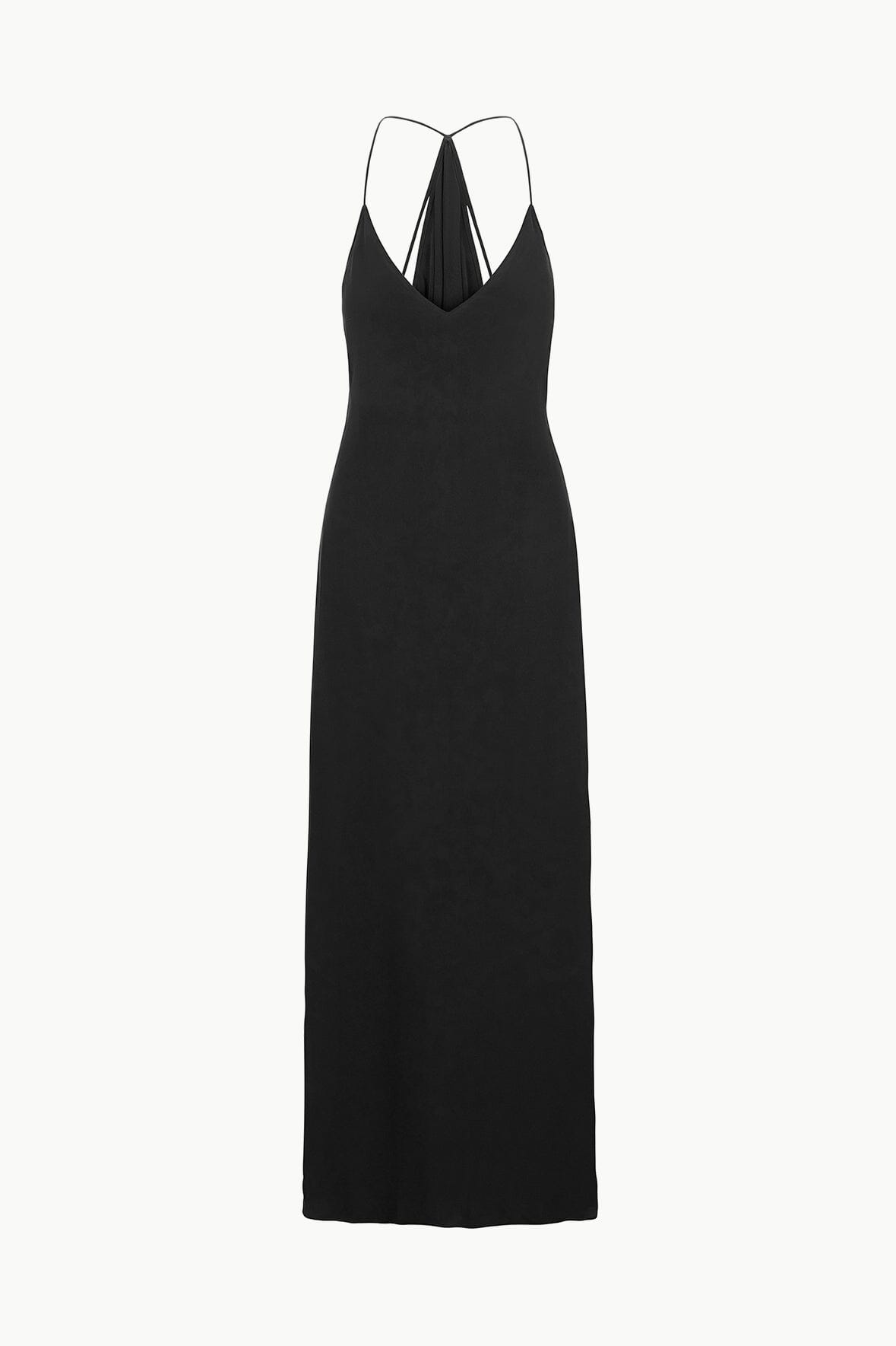 Machu Silk Maxi Dress with V-Neck & Halter Back - Black