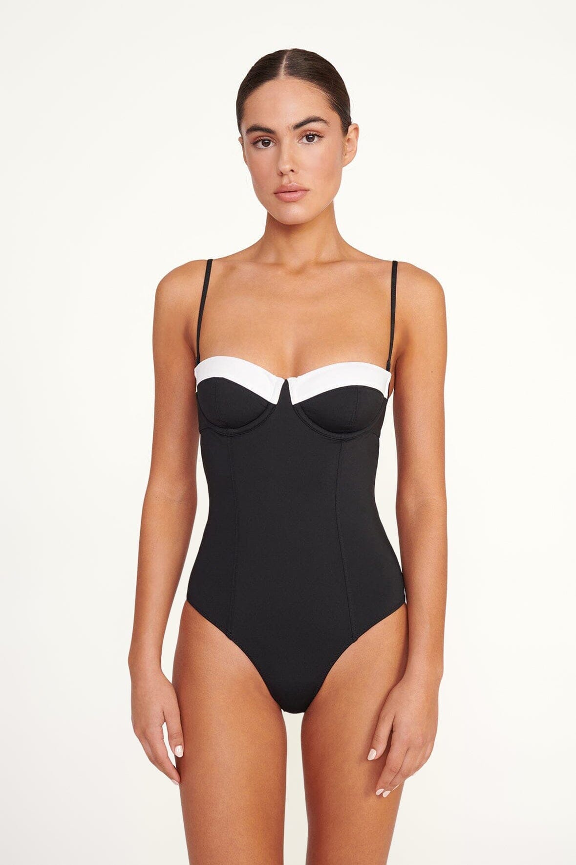 Maeve Black & White Bustier One Piece Swimsuit with Removable Straps