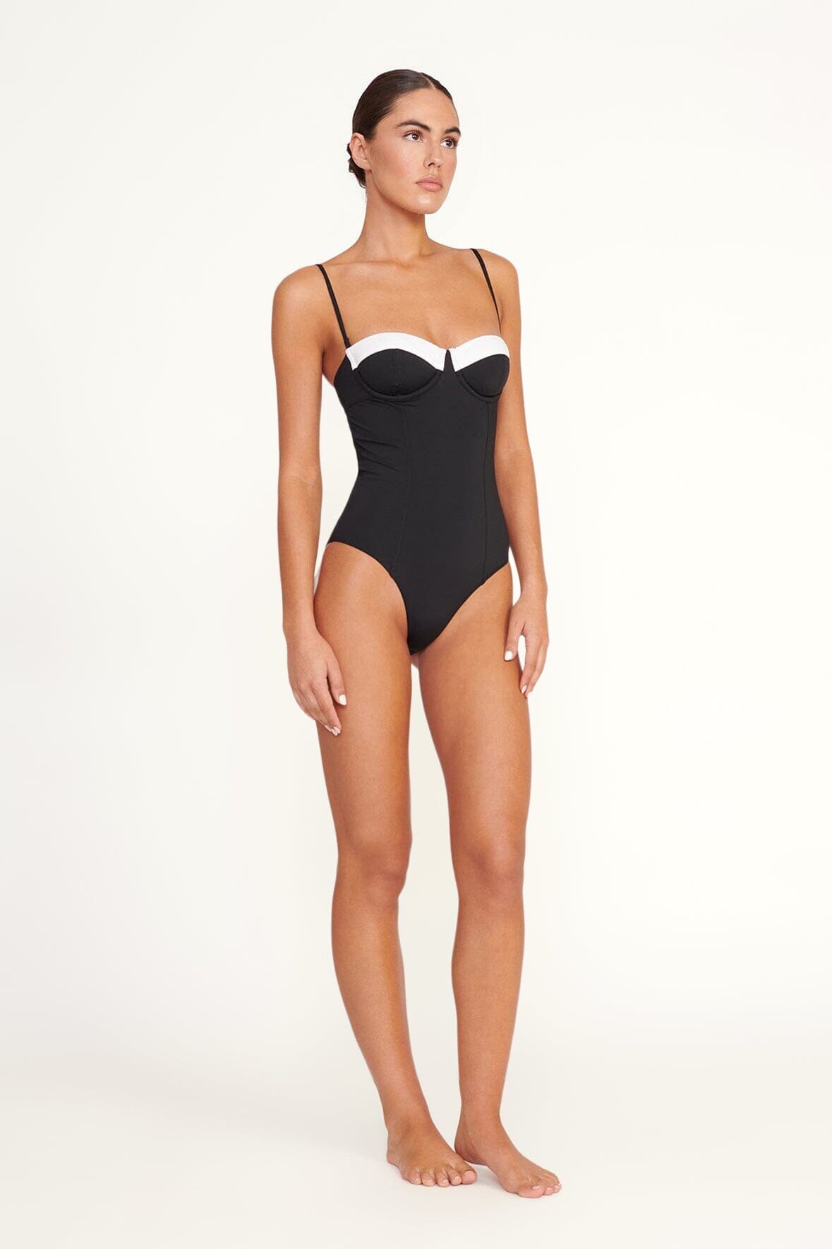 Maeve Black & White Bustier One Piece Swimsuit with Removable Straps