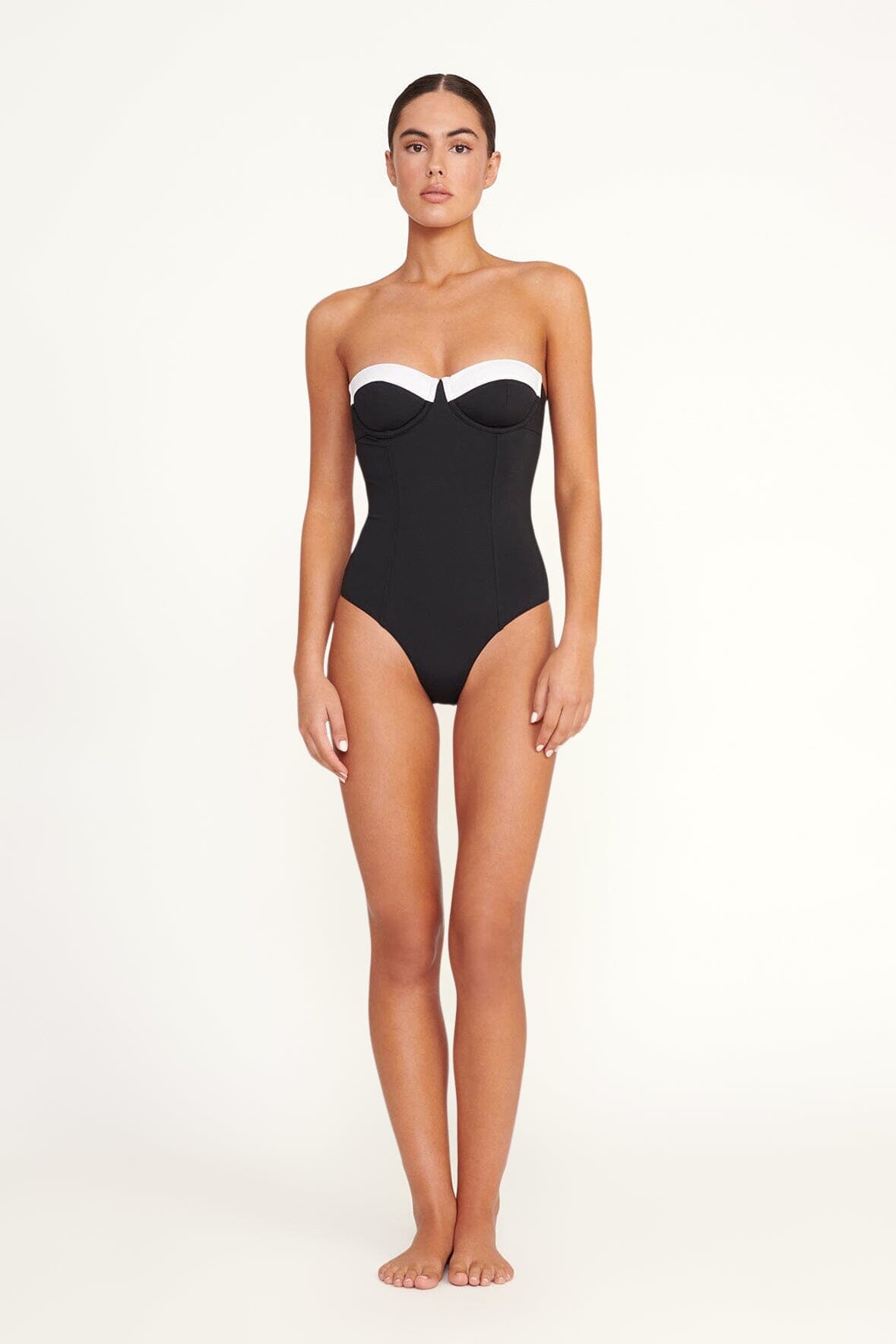 Maeve Black & White Bustier One Piece Swimsuit with Removable Straps