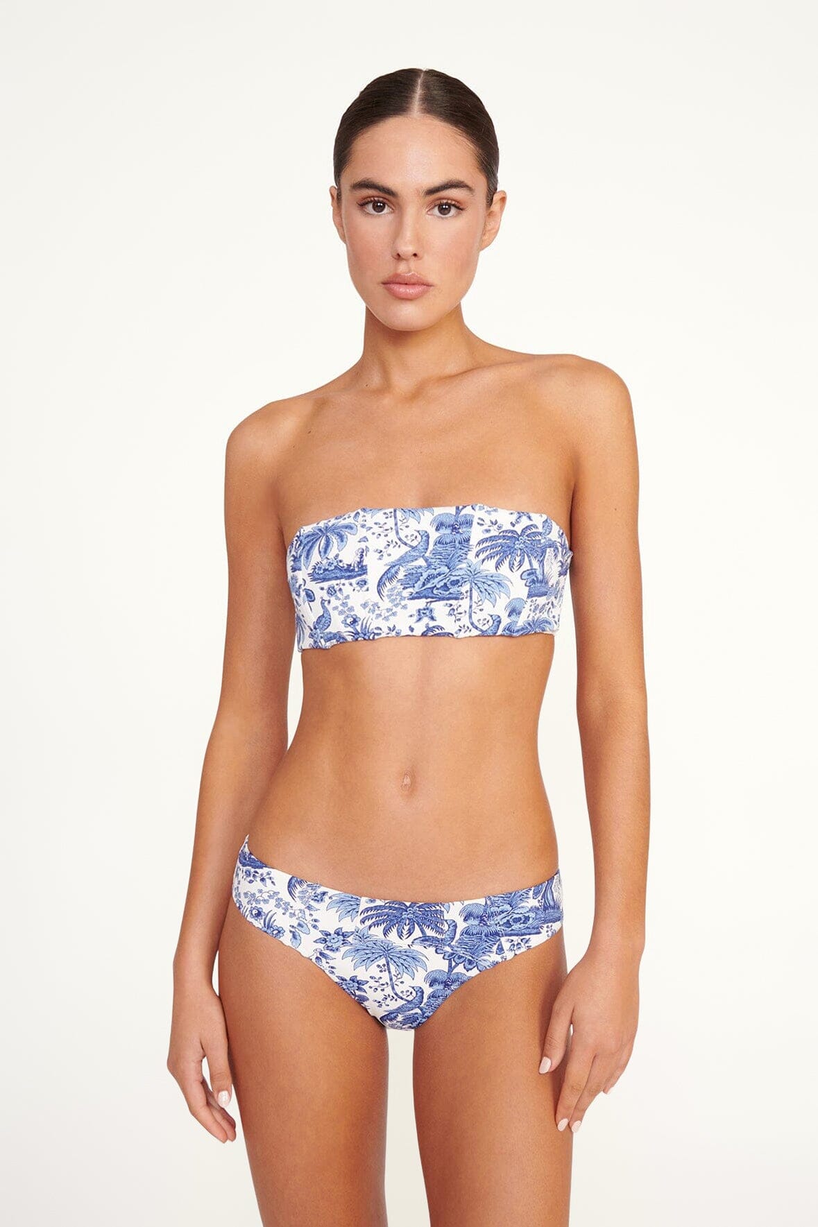 Mala Strapless Bikini Top - Blue Toile Bandeau with Zip Back