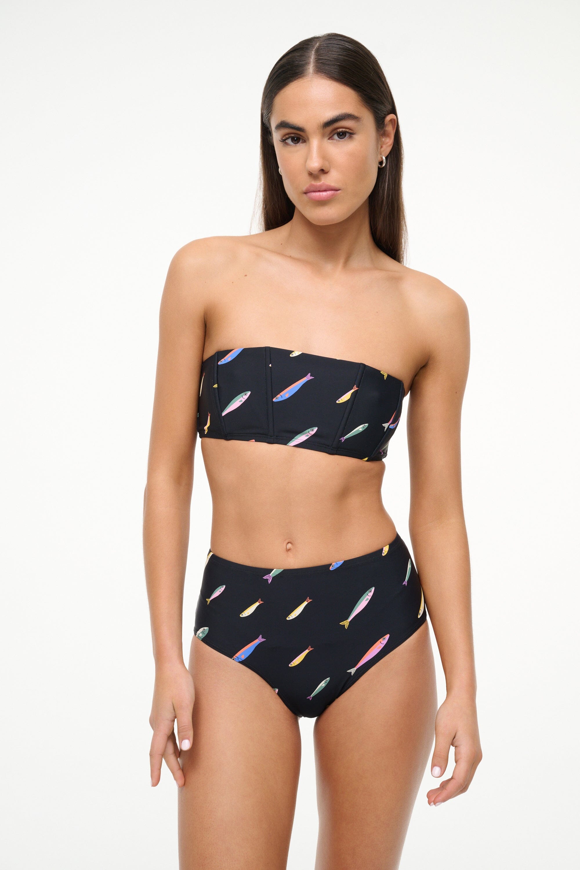 Strapless Bandeau Bikini Top with Back Zip - Pop Sardines Black