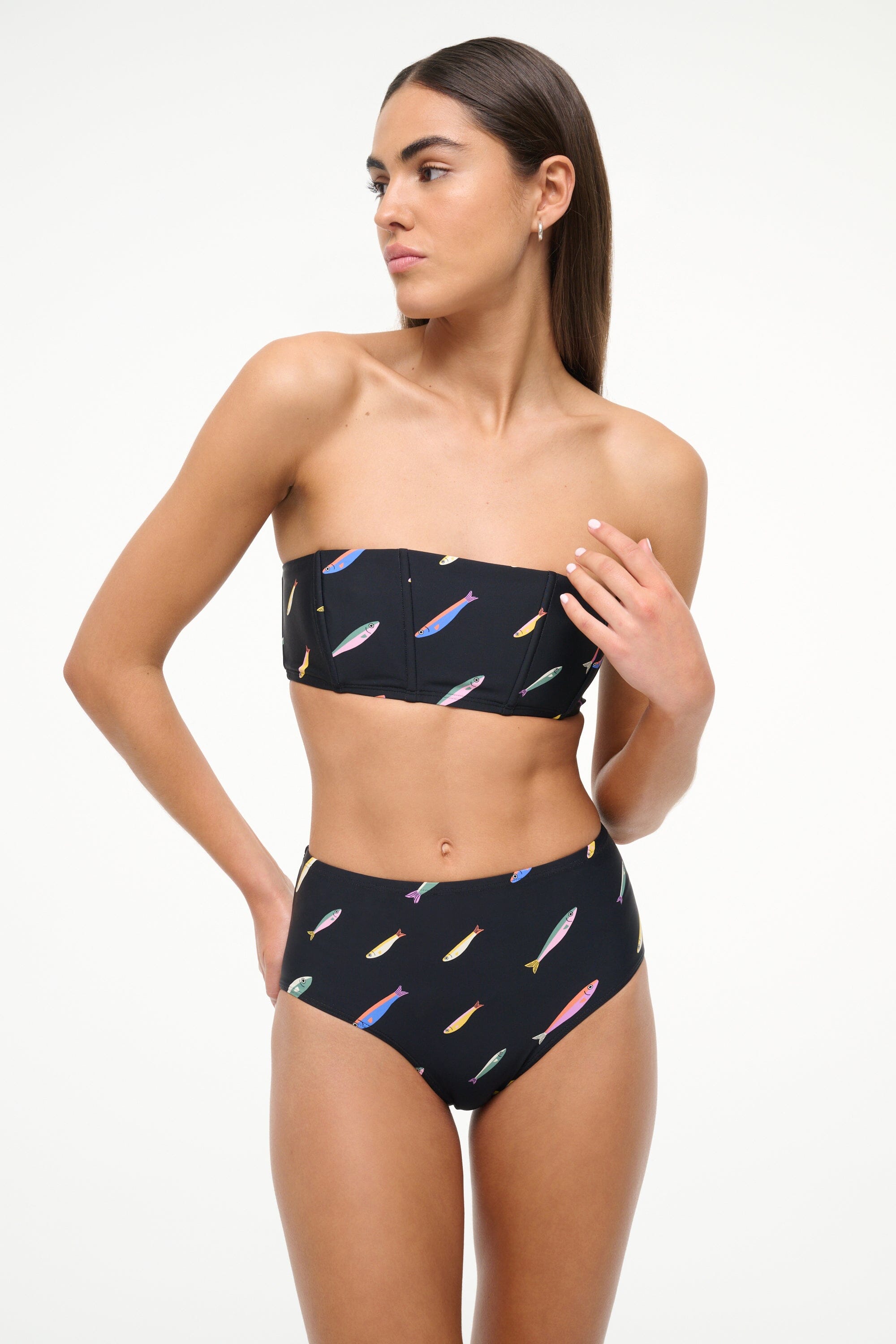 Strapless Bandeau Bikini Top with Back Zip - Pop Sardines Black