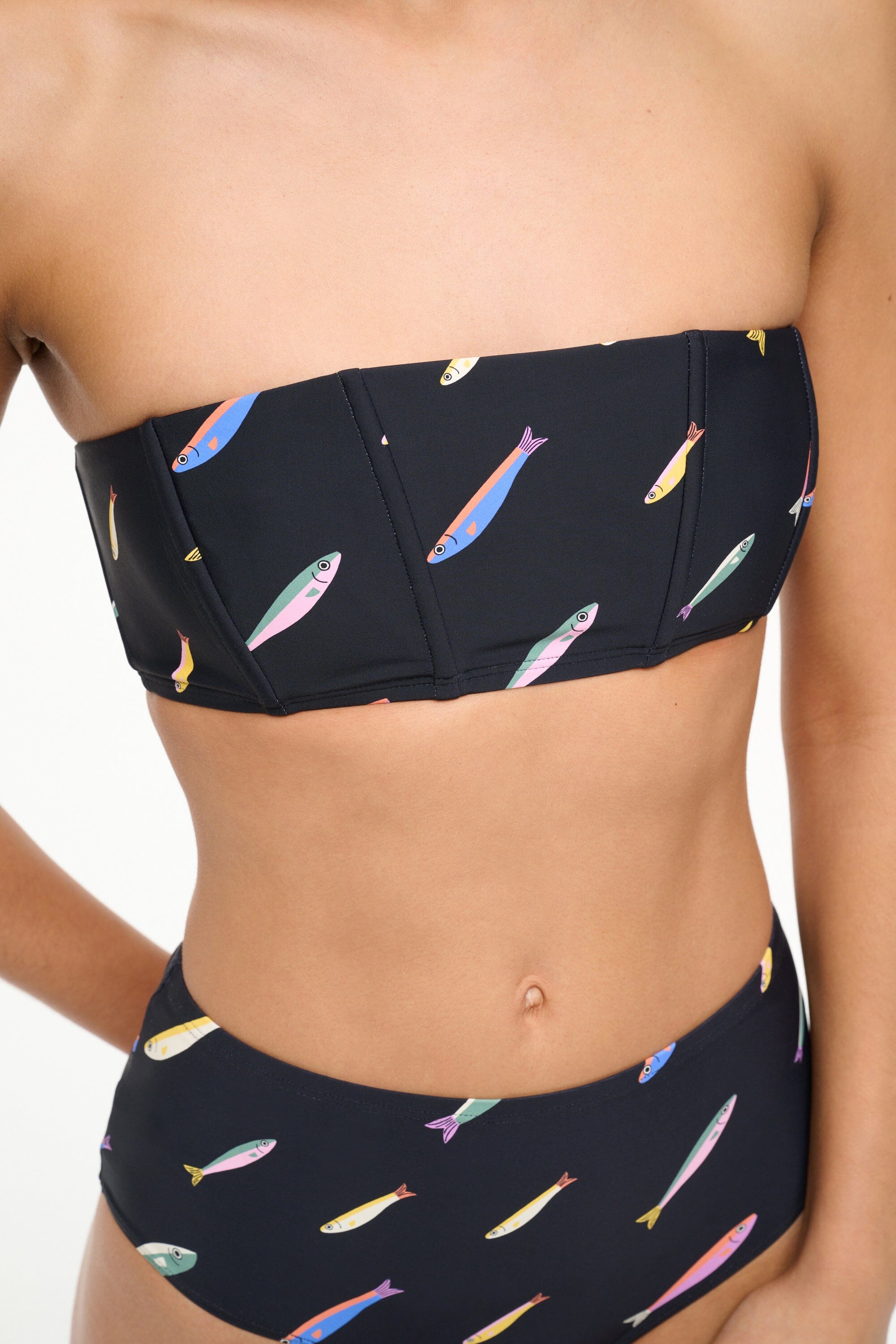 Strapless Bandeau Bikini Top with Back Zip - Pop Sardines Black