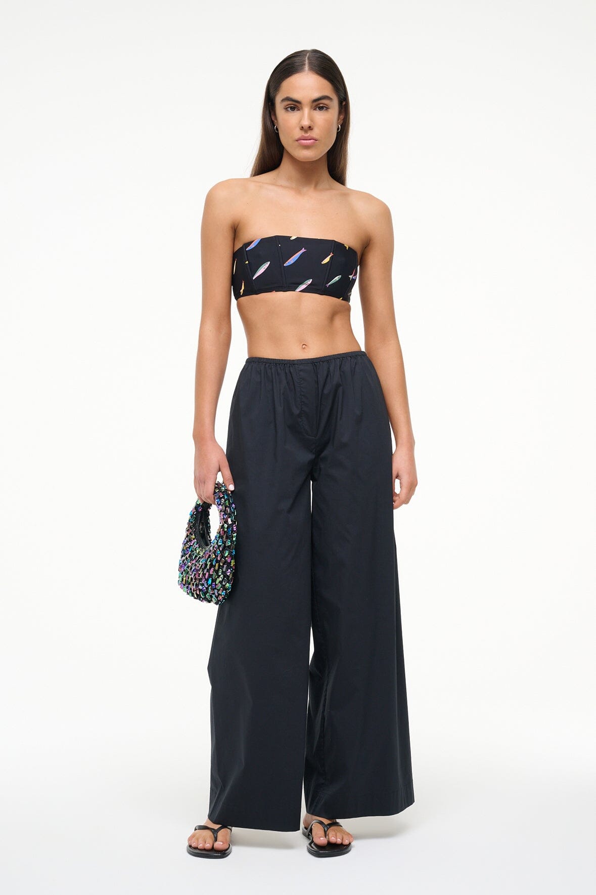 Strapless Bandeau Bikini Top with Back Zip - Pop Sardines Black