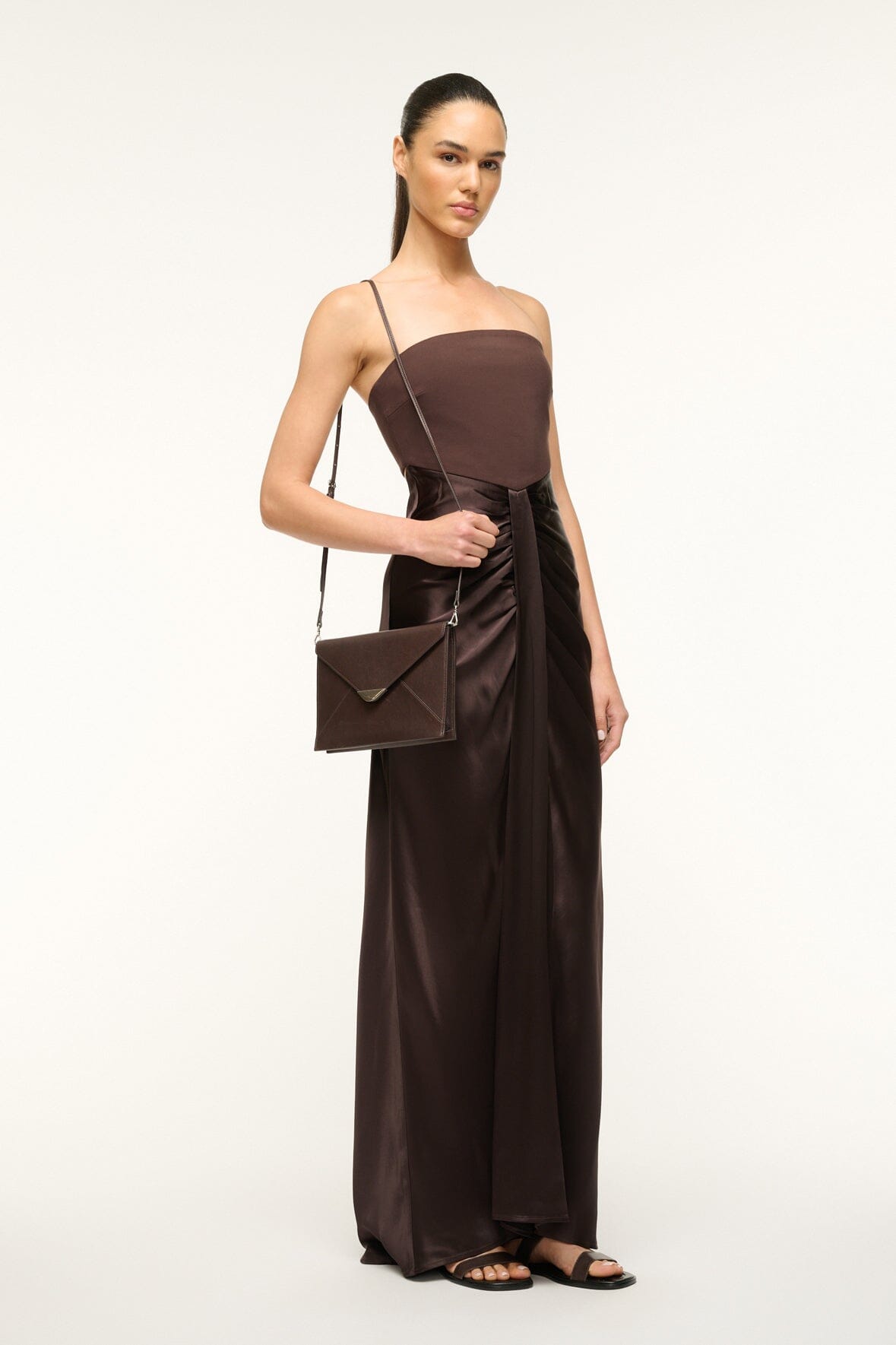 Marcella Espresso Leather Evening Clutch with Removable Strap