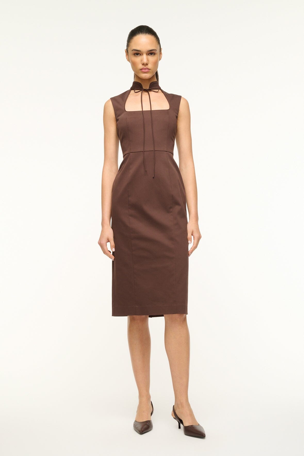 Mariano Bustier Dress with Cut Out Neckline - Dark Chocolate