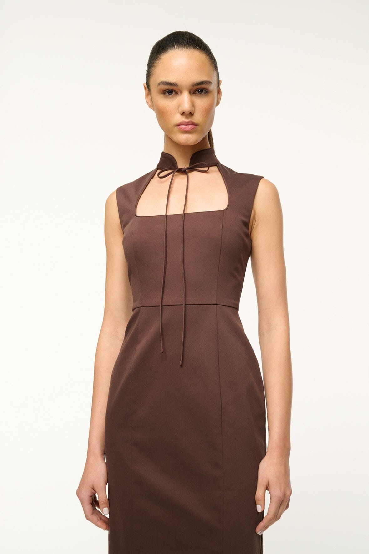 Mariano Bustier Dress with Cut Out Neckline - Dark Chocolate