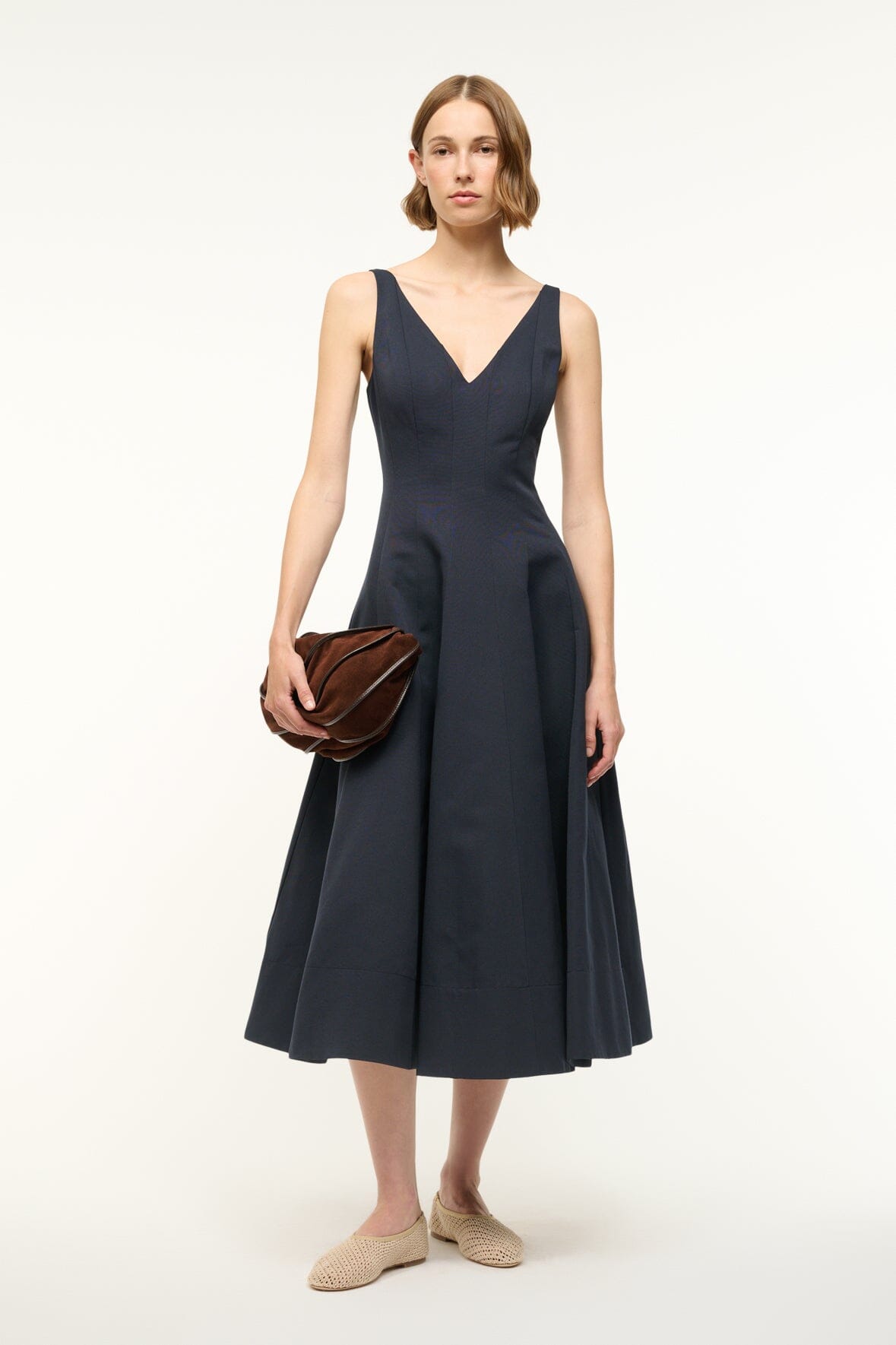 Marieta Navy V-Neck Grosgrain Dress