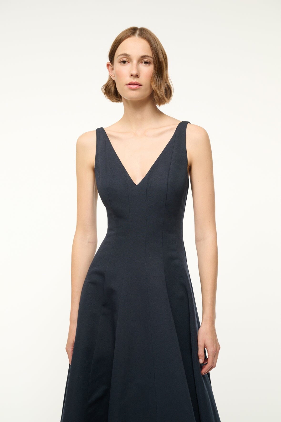 Marieta Navy V-Neck Grosgrain Dress