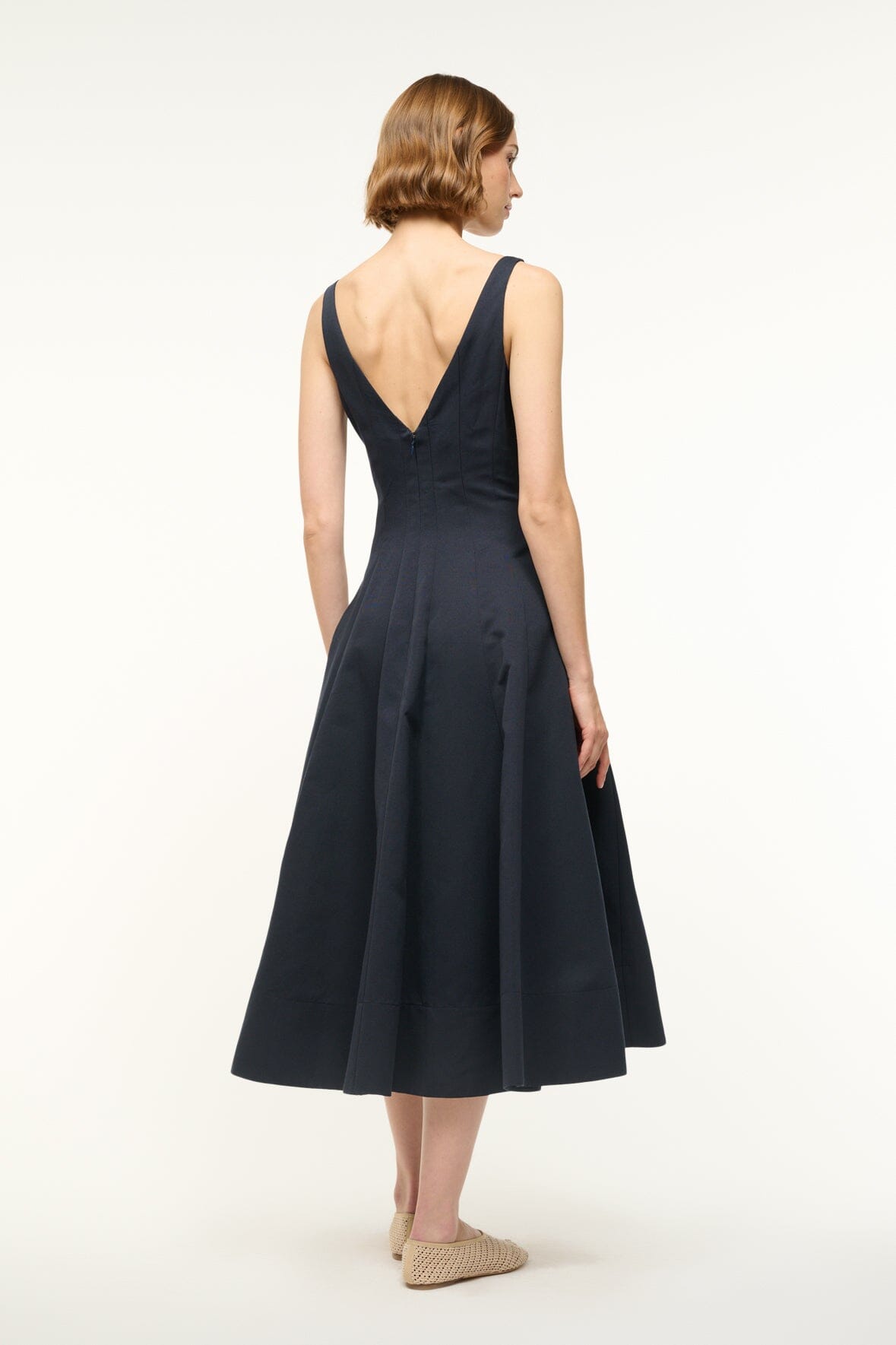 Marieta Navy V-Neck Grosgrain Dress