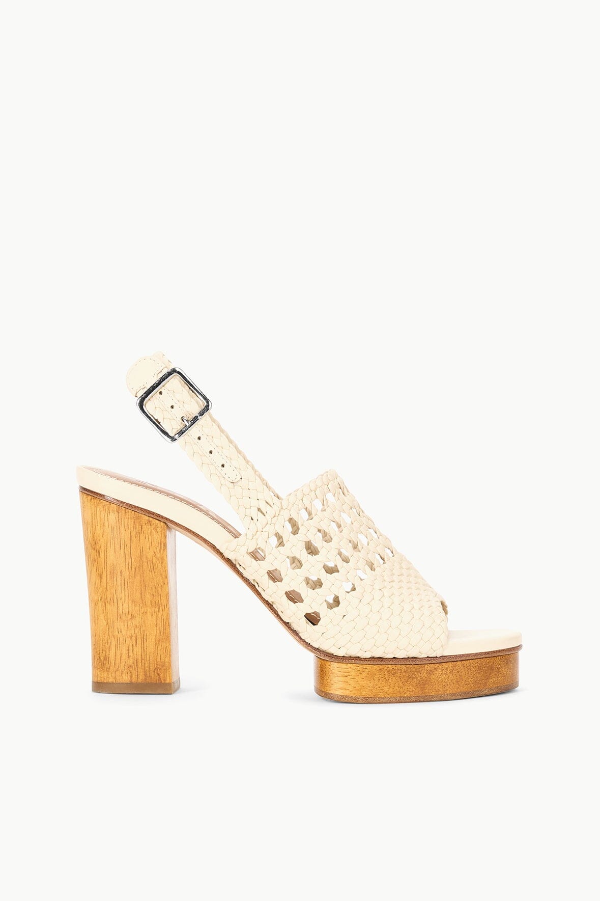 Martina Cream Woven Leather Platform Sandal with Adjustable Strap