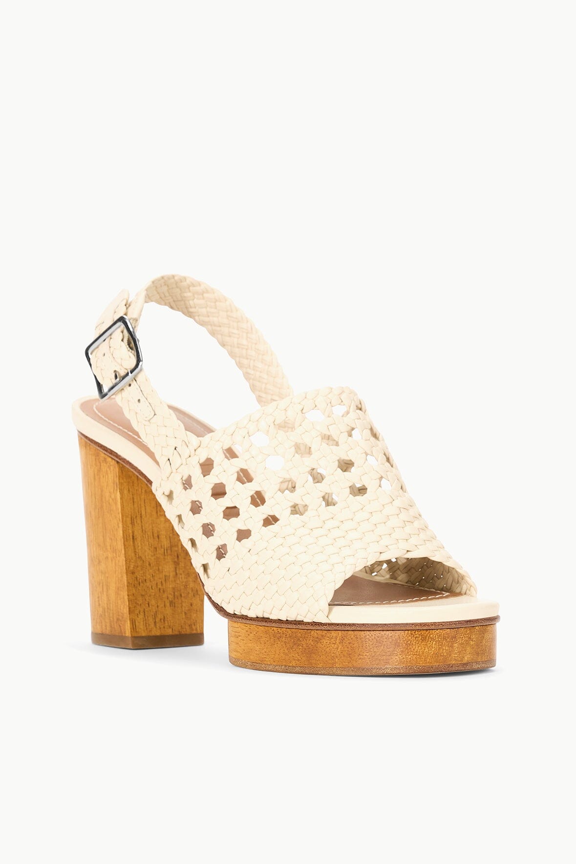Martina Cream Woven Leather Platform Sandal with Adjustable Strap