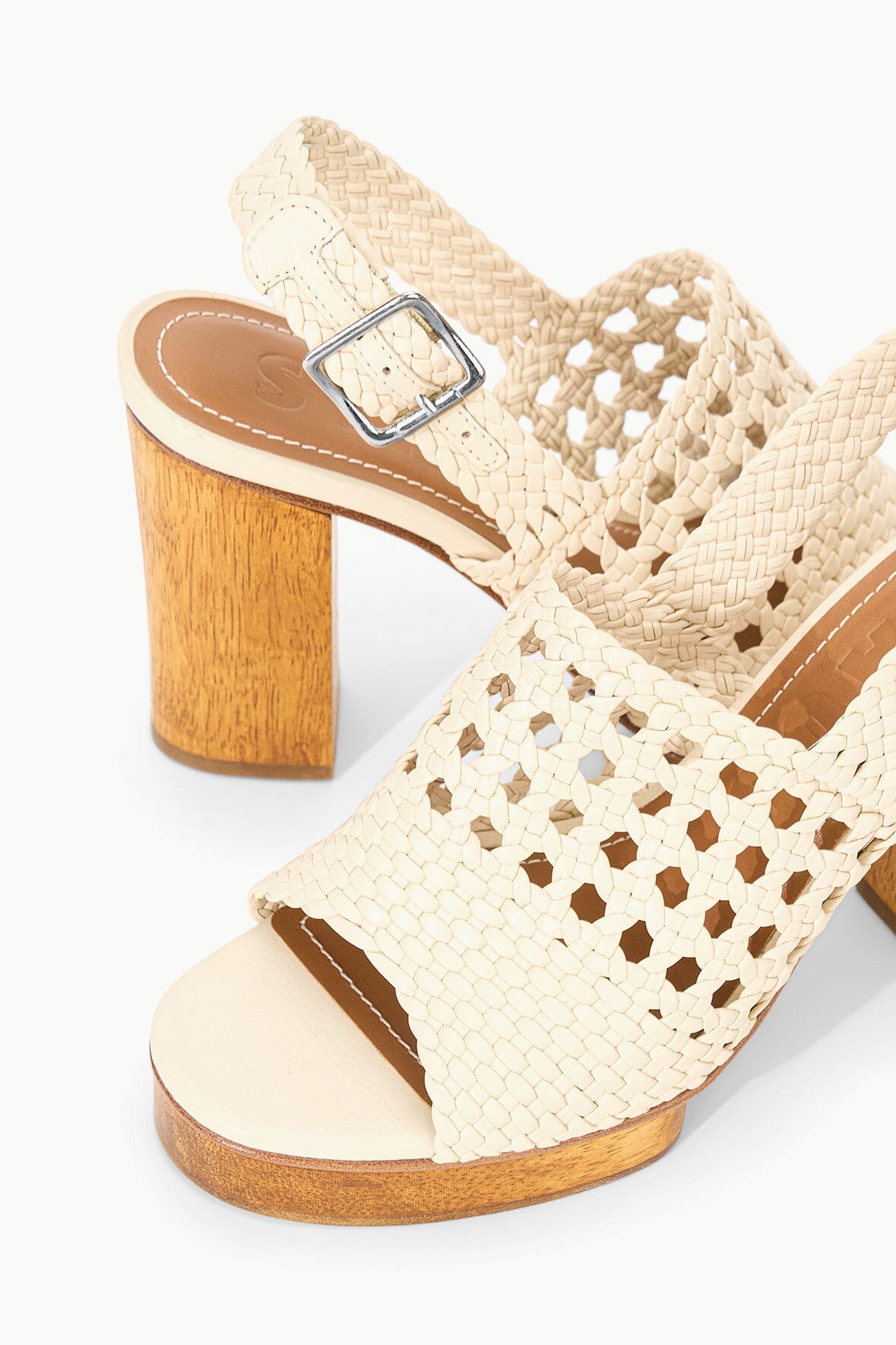 Martina Cream Woven Leather Platform Sandal with Adjustable Strap