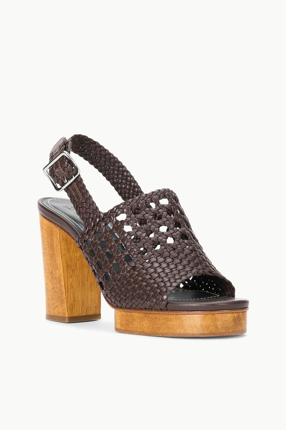 Martina Platform Block Heel Sandals with Wooden Sole – Espresso