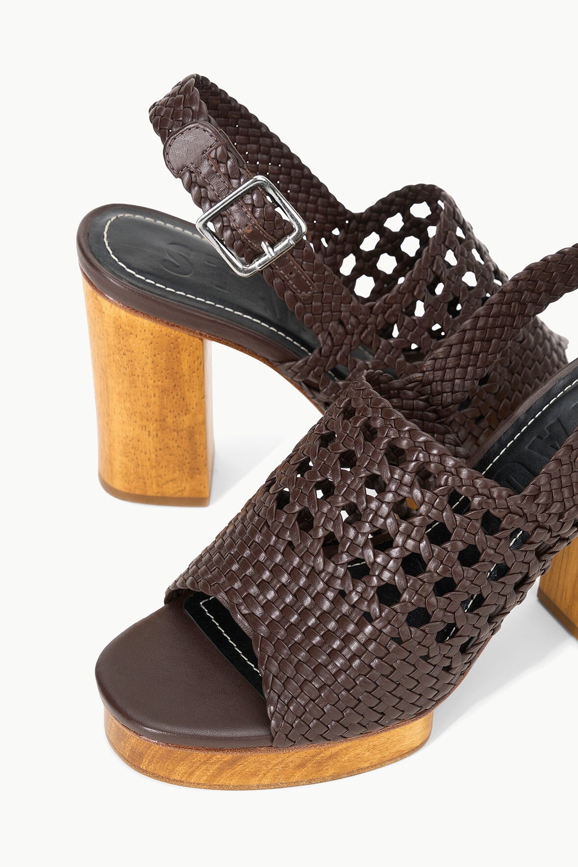 Martina Platform Block Heel Sandals with Wooden Sole – Espresso