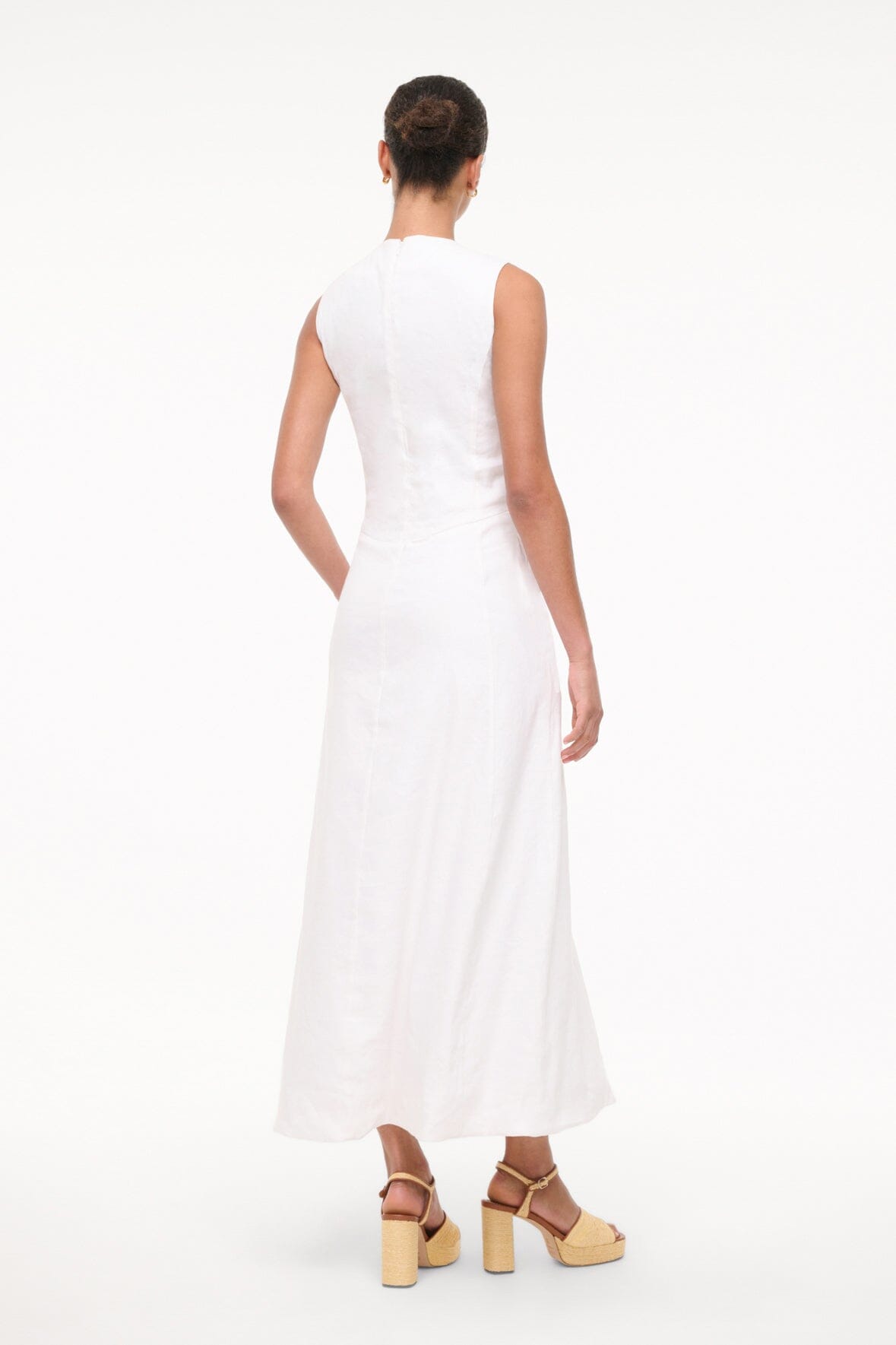 Martine White Linen Summer Dress with A-Line Skirt