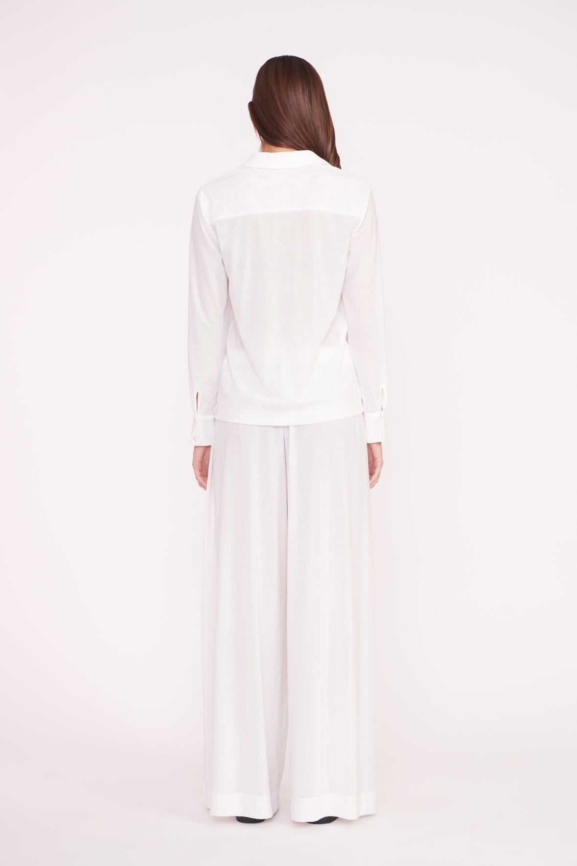 Marza White Flowy Swim Coverup Pants with Elastic Waist