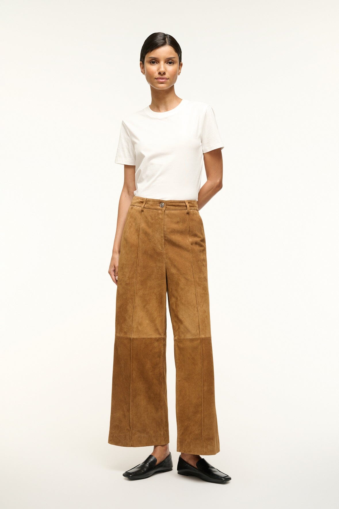 Tan Suede Masonry Pant - Cow Suede Culotte with Zipper Fly & Side Pockets